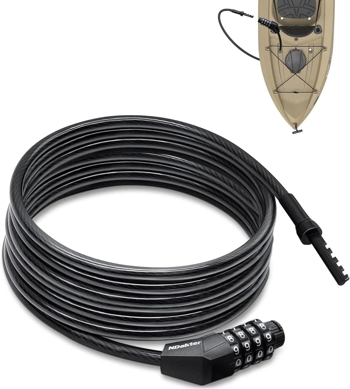 قفل کابلی دوچرخه NDakter، قفل کابلی مستقیم فوق العاده بلند (1.8 متر تا 8.2 متر) با رمز قابل تنظیم، طراحی باریک منحصر به فرد مردانه که به ویژه برای کایاک، اسکوتر، تخته های پارویی، قایق رانی و جت اسکی مناسب است.