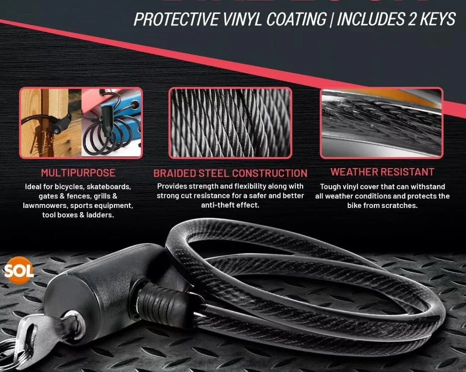 قفل کابلی مارپیچ فولادی دوچرخه با 2 کلید و روکش PVC ضد خش (مشکی) قفل کابلی مارپیچ فولادی دوچرخه با 2 کلید و روکش PVC ضد خش (مشکی)