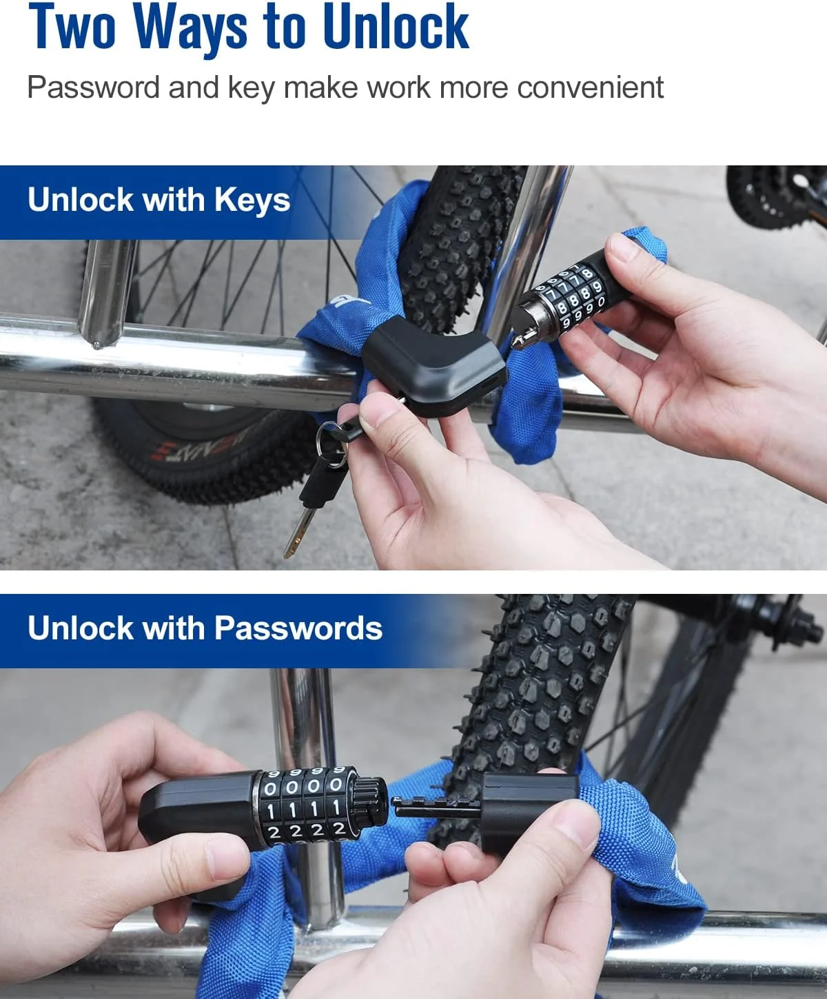 قفل زنجیری دوچرخه NDakter، قفل دوچرخه با رمز 4 رقمی قابل تنظیم مجدد و کلید، قفل دوچرخه سنگین و ضد سرقت، قفل ترکیبی ایمن برای دوچرخه، اسکوتر، موتورسیکلت، دروازه، حصار قفل زنجیری دوچرخه NDakter، قفل دوچرخه با رمز 4 رقمی قابل تنظیم مجدد و کلید، قفل دوچرخه سنگین و ضد سرقت، قفل ترکیبی ایمن برای دوچرخه، اسکوتر، موتورسیکلت، دروازه، حصار