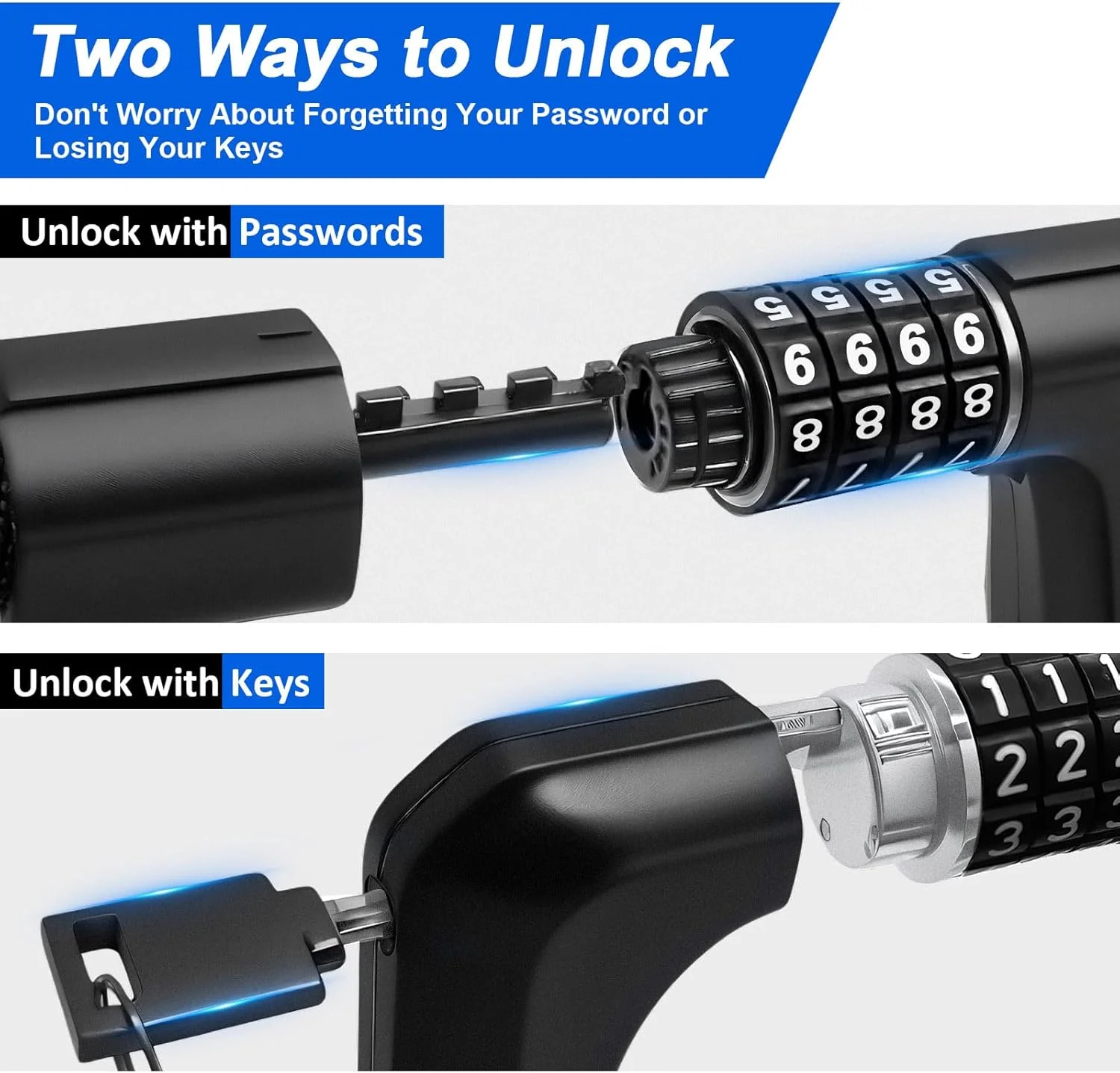 قفل زنجیری دوچرخه NDakter، قفل زنجیری دوچرخه به طول 1.3 متر با دو روش باز کردن، قفل ضد سرقت سنگین دوچرخه با رمز 4 رقمی و 2 کلید، قفل ایمنی بالا برای اسکوتر برقی، موتور سیکلت، درب قفل زنجیری دوچرخه NDakter، قفل زنجیری دوچرخه به طول 1.3 متر با دو روش باز کردن، قفل ضد سرقت سنگین دوچرخه با رمز 4 رقمی و 2 کلید، قفل ایمنی بالا برای اسکوتر برقی، موتور سیکلت، درب