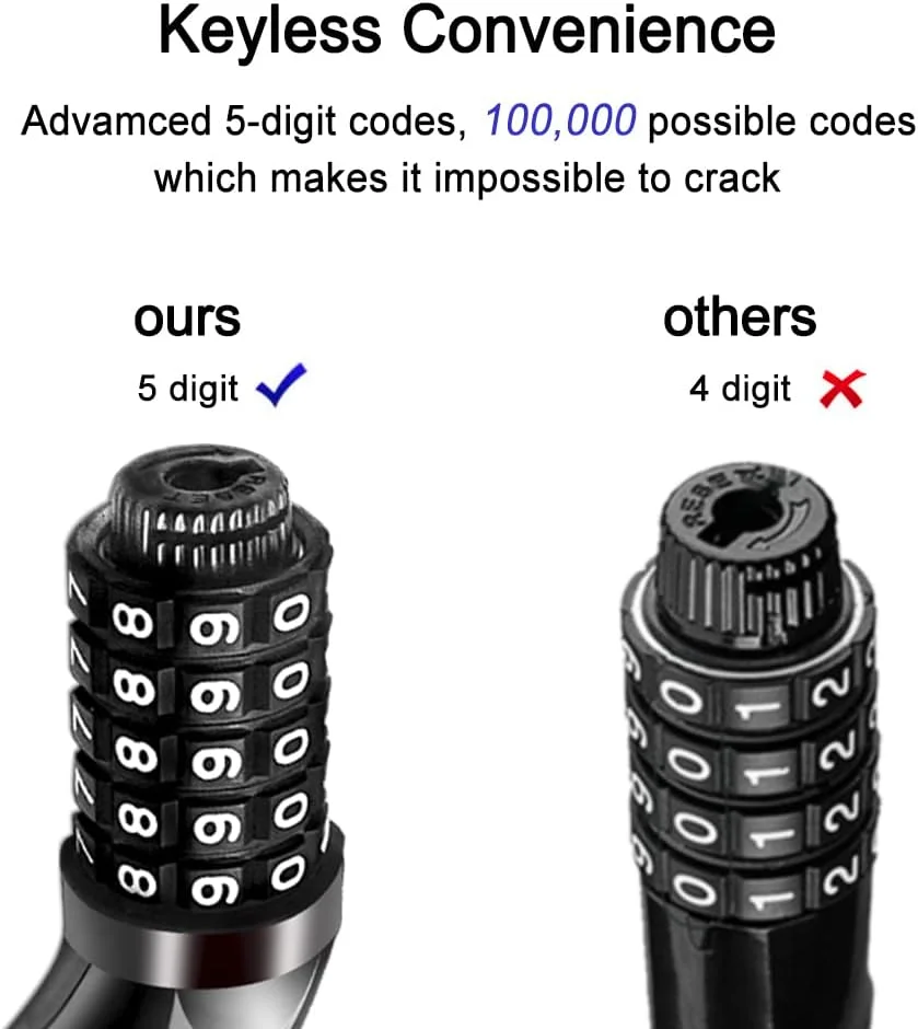 قفل کابلی دوچرخه NDakter، کابل 1.2 متری با امنیت بالا و رمز 5 رقمی قابل تنظیم، قفل کابلی دوچرخه برای فضای باز قفل کابلی دوچرخه NDakter، کابل 1.2 متری با امنیت بالا و رمز 5 رقمی قابل تنظیم، قفل کابلی دوچرخه برای فضای باز