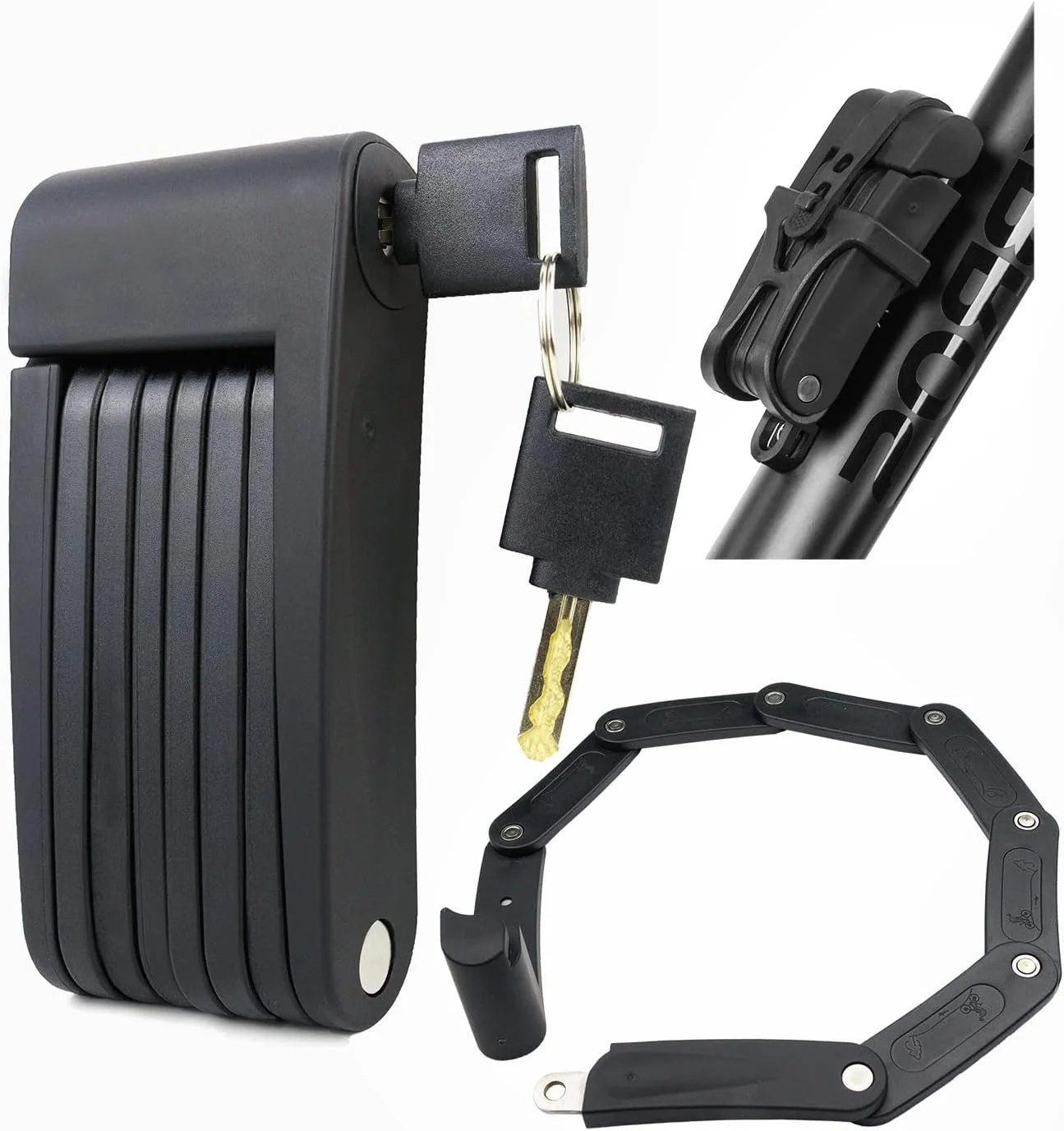 قفل تاشو دوچرخه فشرده ارتقا یافته، محافظ امنیتی ضد سرقت سنگین دوچرخه، ضد برش هیدرولیک 12 تنی، قفل زنجیره ای امنیتی دوچرخه با براکت برای دوچرخه/اسکوتر برقی (مشکی)