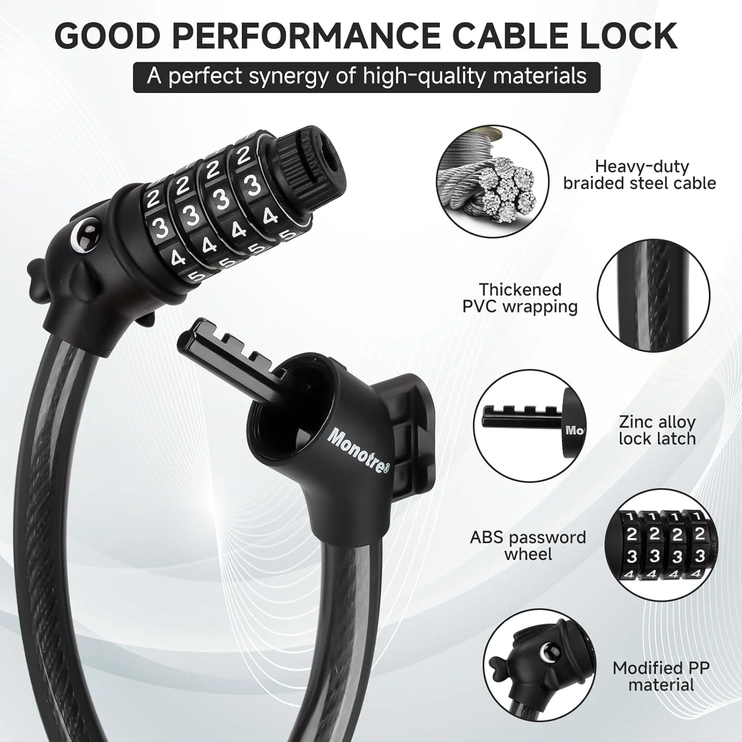 قفل دوچرخه، قفل کابلی ضد سرقت 4 رقمی قابل تنظیم مجدد به طول 1.2 متر، قفل های دوچرخه فنری زیبا با براکت نصب، مناسب برای دوچرخه، اسکوتر برقی، دوچرخه های برقی (مشکی - 10 میلی متر) قفل دوچرخه، قفل کابلی ضد سرقت 4 رقمی قابل تنظیم مجدد به طول 1.2 متر، قفل های دوچرخه فنری زیبا با براکت نصب، مناسب برای دوچرخه، اسکوتر برقی، دوچرخه های برقی (مشکی - 10 میلی متر)