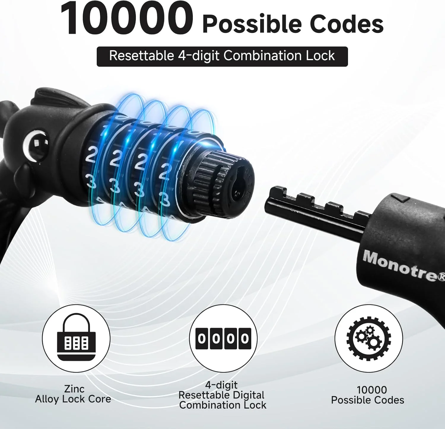 قفل دوچرخه، قفل کابلی ضد سرقت 4 رقمی قابل تنظیم مجدد به طول 1.2 متر، قفل های دوچرخه فنری زیبا با براکت نصب، مناسب برای دوچرخه، اسکوتر برقی، دوچرخه های برقی (مشکی - 10 میلی متر) قفل دوچرخه، قفل کابلی ضد سرقت 4 رقمی قابل تنظیم مجدد به طول 1.2 متر، قفل های دوچرخه فنری زیبا با براکت نصب، مناسب برای دوچرخه، اسکوتر برقی، دوچرخه های برقی (مشکی - 10 میلی متر)