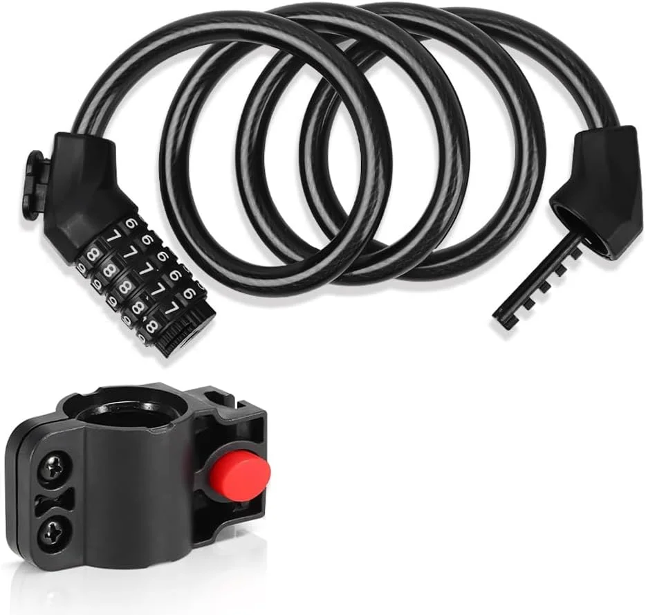 قفل دوچرخه با پایه نگهدارنده، قفل ترکیبی 5 رقمی 120 سانتی‌متری/12 میلی‌متری، قفل کابلی بلند برای دوچرخه، امنیت بالا برای دوچرخه برقی، دوچرخه کوهستانی، لوازم جانبی درب اسکی فضای باز