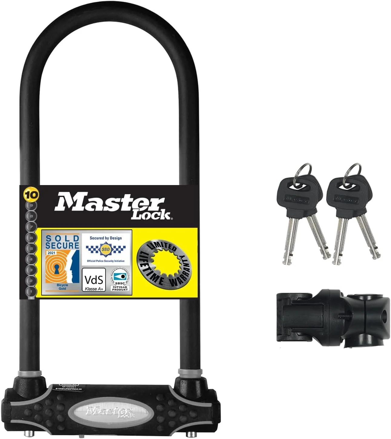 قفل U شکل سنگین دوچرخه مستر لاک [کلید] [براکت نصب جهانی] [قفل دوچرخه تایید شده] [میله بلند] 8195EURDPROLW - ایده آل برای دوچرخه، دوچرخه برقی، دوچرخه کوهستانی، دوچرخه جاده ای، دوچرخه تاشو