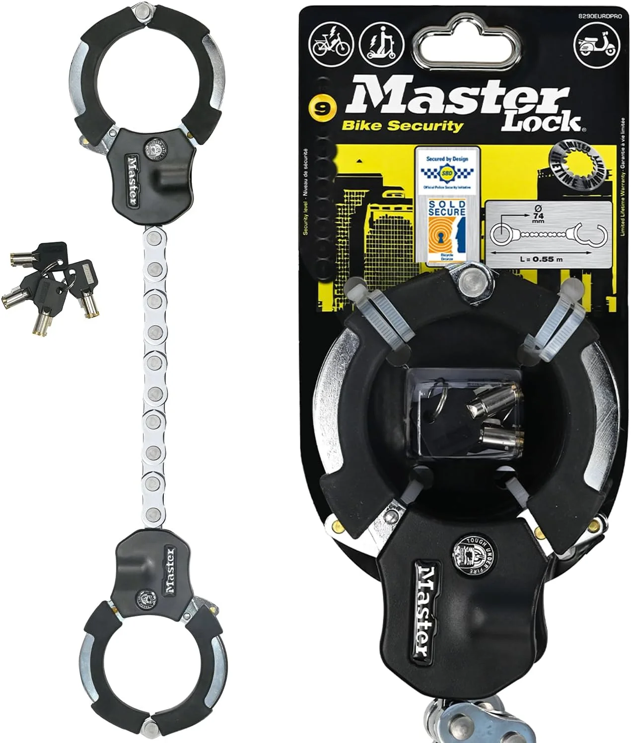 قفل دوچرخه Master Lock مدل 8290EURDPRO، نقره ای، بزرگ