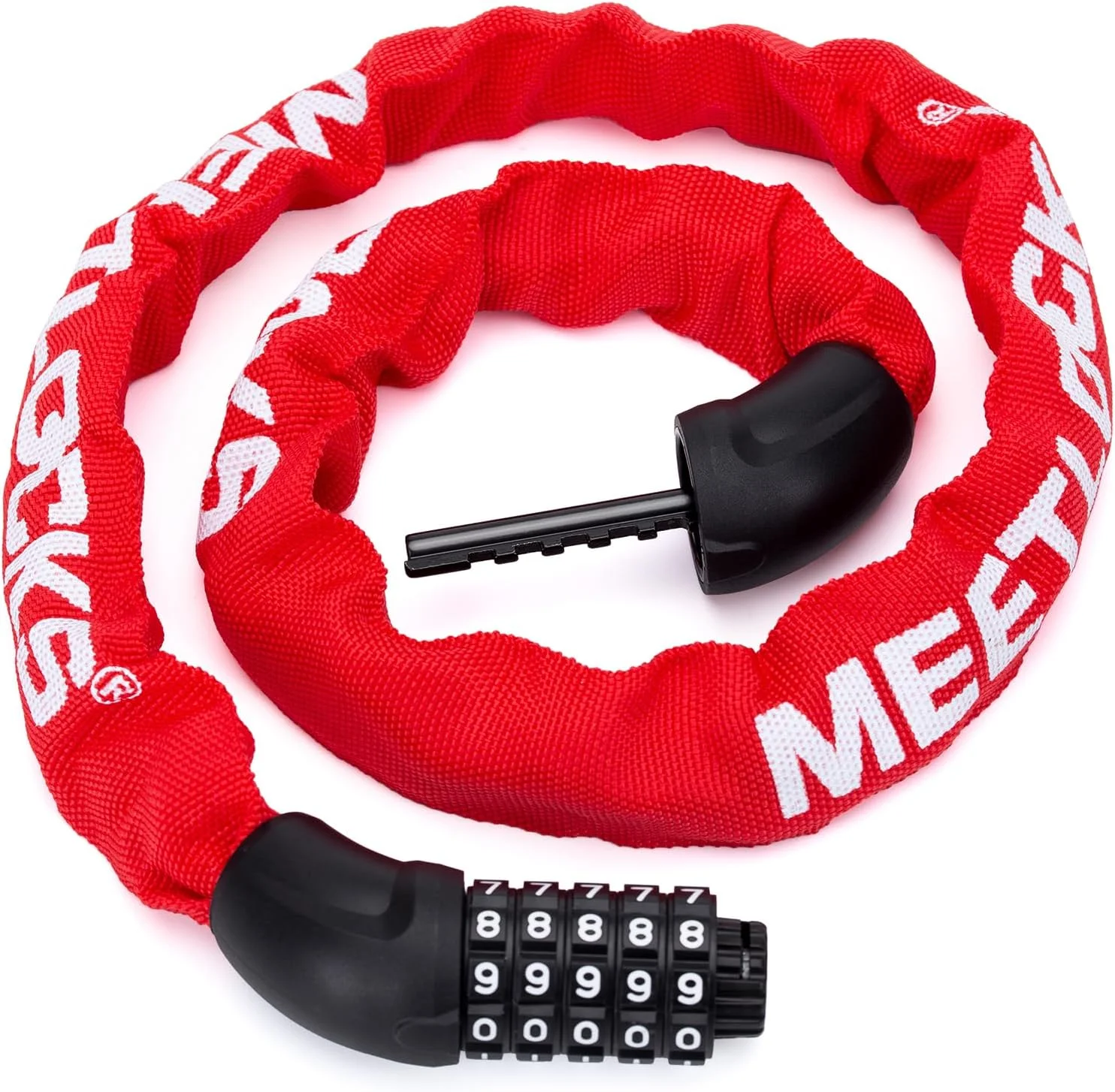 قفل زنجیری دوچرخه قرمز، قفل ضد سرقت 5 رقمی با امنیت بالا، قفل بدون کلید قابل تنظیم مجدد برای دوچرخه، اسکوتر، موتورسیکلت، درب و دروازه (قرمز)