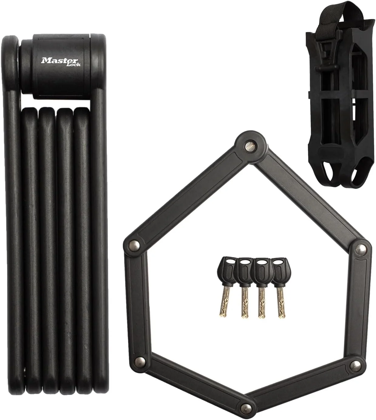 قفل تاشو مستر لاک برای دوچرخه، حلقه های فولادی سخت کاری شده، 4 کلید به همراه براکت و بست، 84 سانتی متر