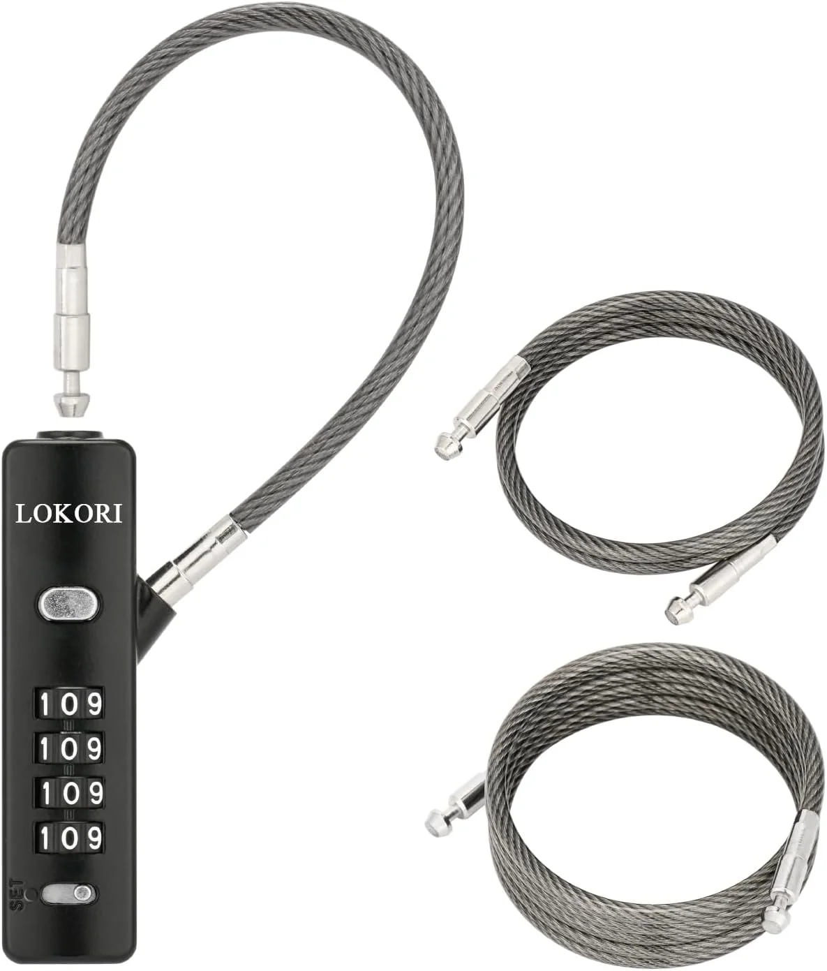 قفل زنجیری، قفل ترکیبی آلیاژ روی با 3 کابل چند طول قابل تعویض، با کابل قفل 1/5 اینچی، کاربرد گسترده برای دوچرخه کوچک، حصار فضای باز، چمدان، چمدان مسافرتی