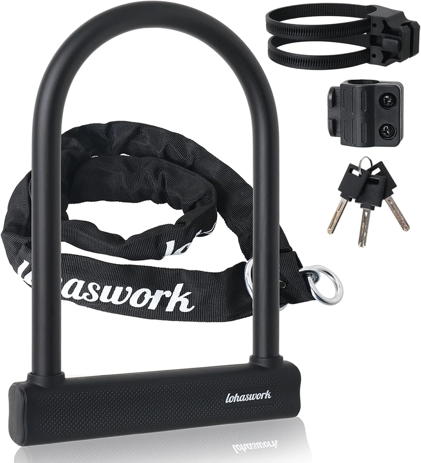 قفل زنجیری دوچرخه، قفل U شکل ضد سرقت سنگین دوچرخه، قفل زنجیری امنیتی 1.2 متری دوچرخه با 3 کلید، قفل با براکت نصب برای دوچرخه برقی، اسکوتر برقی، موتور سیکلت، درب