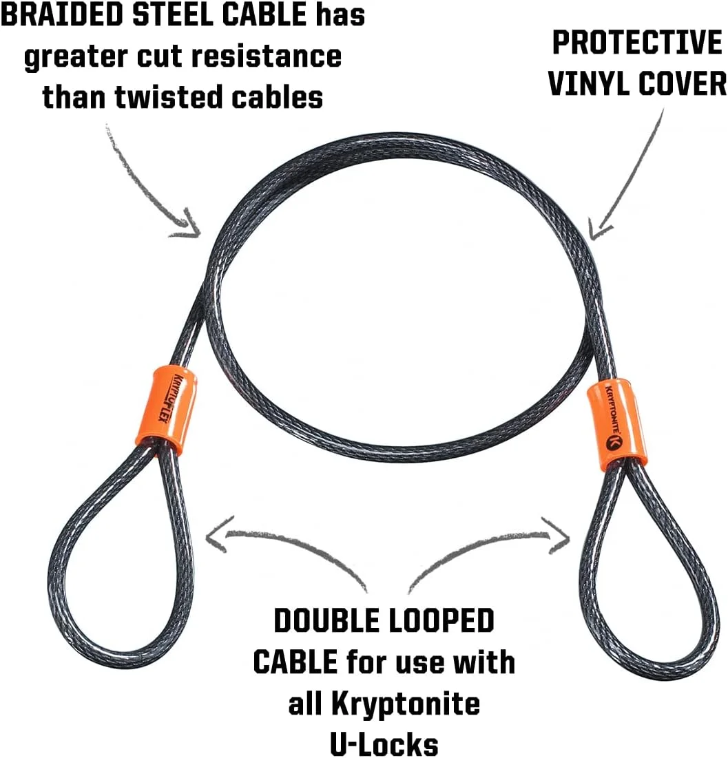 کابل امنیتی کریپتونیت KryptoFlex، کابل فولادی بافته شده 0.8/1.2/2.1/9 متری ضد سرقت با سرهای حلقه ای برای تجهیزات فضای باز، قفل U و قفل آویز، ضخامت 5 تا 10 میلی متر