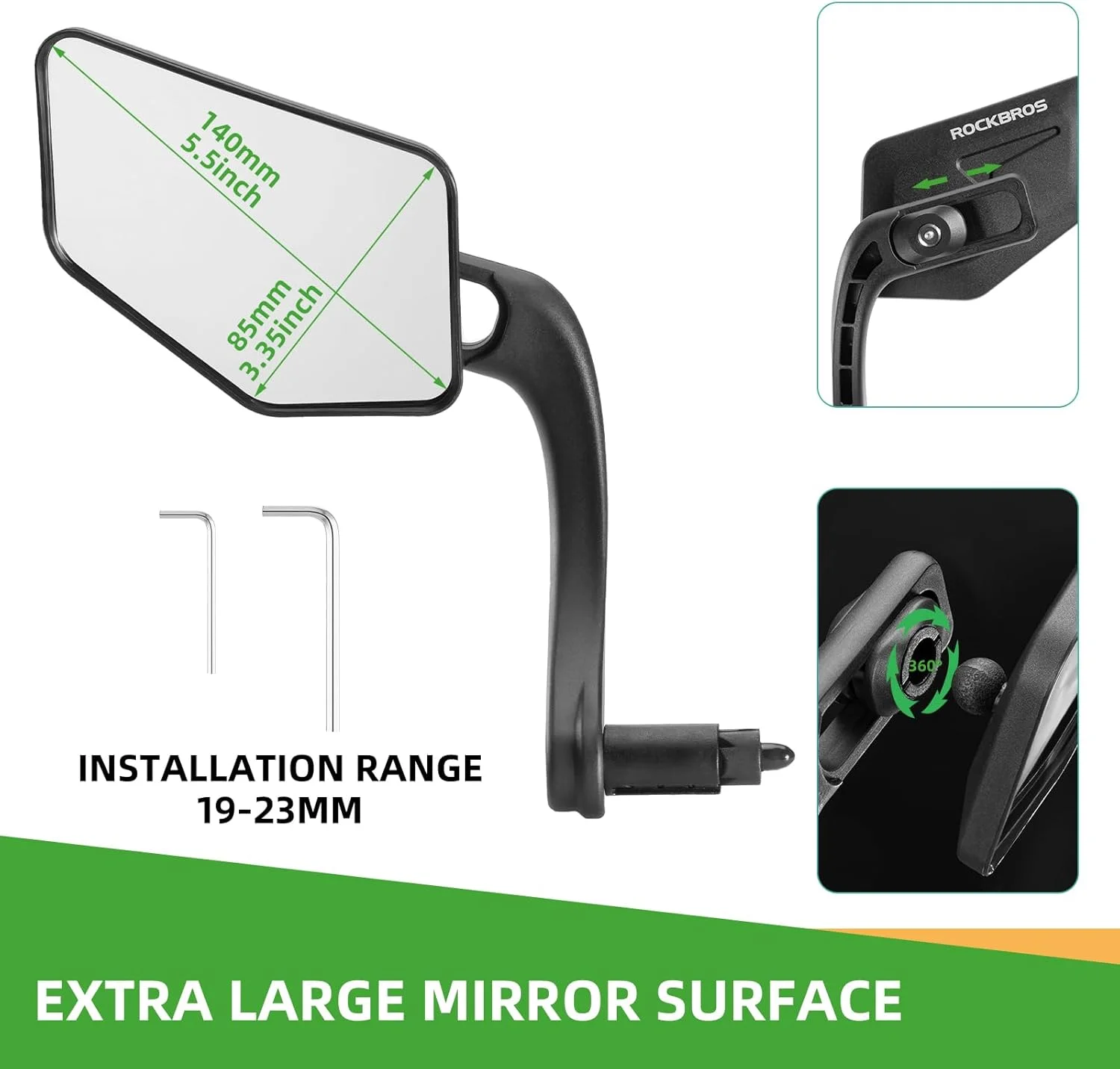 آینه دوچرخه ROCKBROS HD با قابلیت چرخش 360 درجه و تاشو، آینه دید عقب ایمن دوچرخه برای فرمان، آینه دید عقب دوچرخه قابل چرخش چپ و راست برای دوچرخه کوهستان و جاده