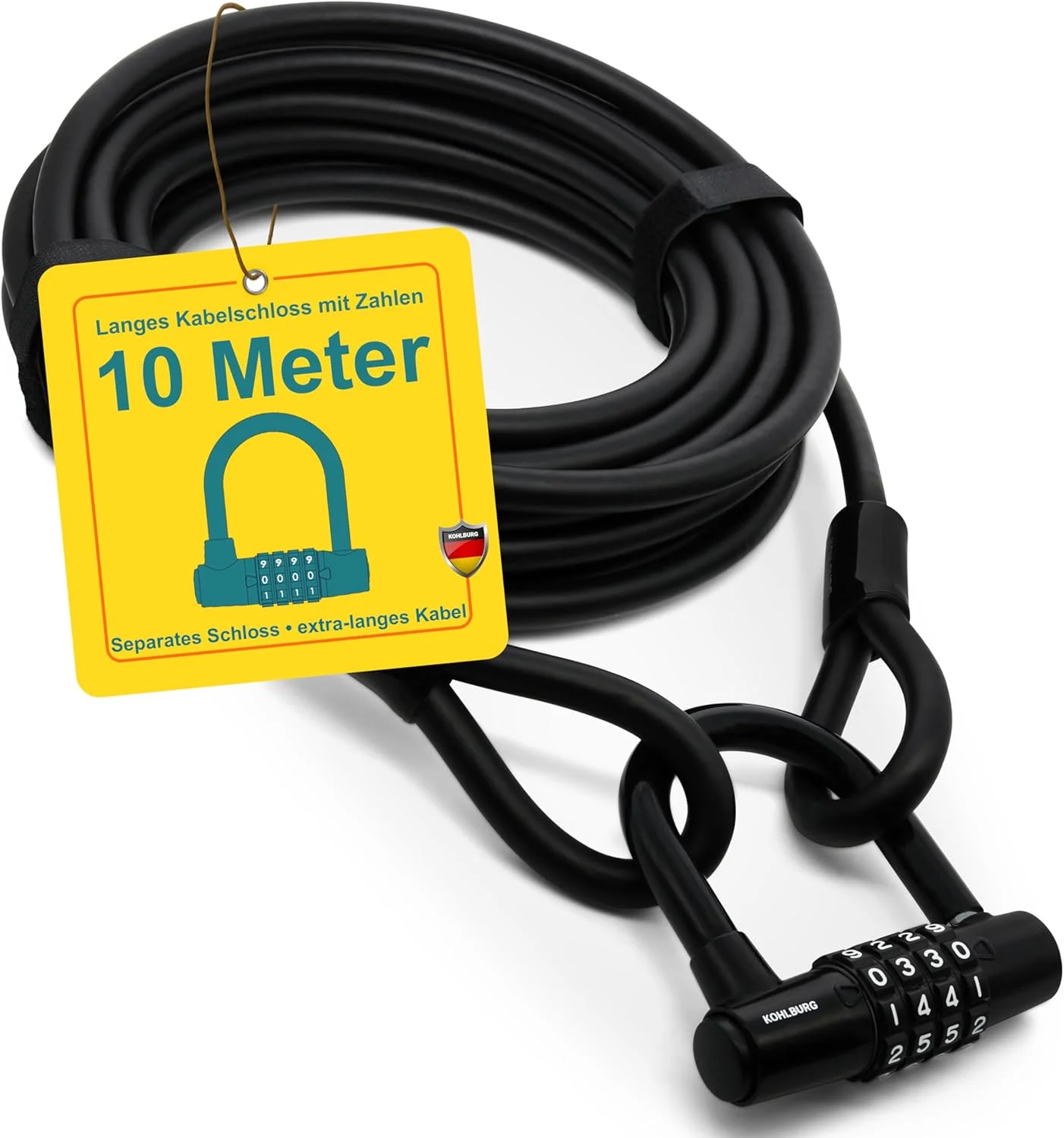 قفل کابلی ۱۰ متری کوهلبورگ مدل Sparta با قفل ترکیبی رمزدار و کابل فولادی ۱۰ متری (۱۰۰۰ سانتی‌متری) برای دوچرخه، پاسیو، مبلمان باغ و قفل دوچرخه