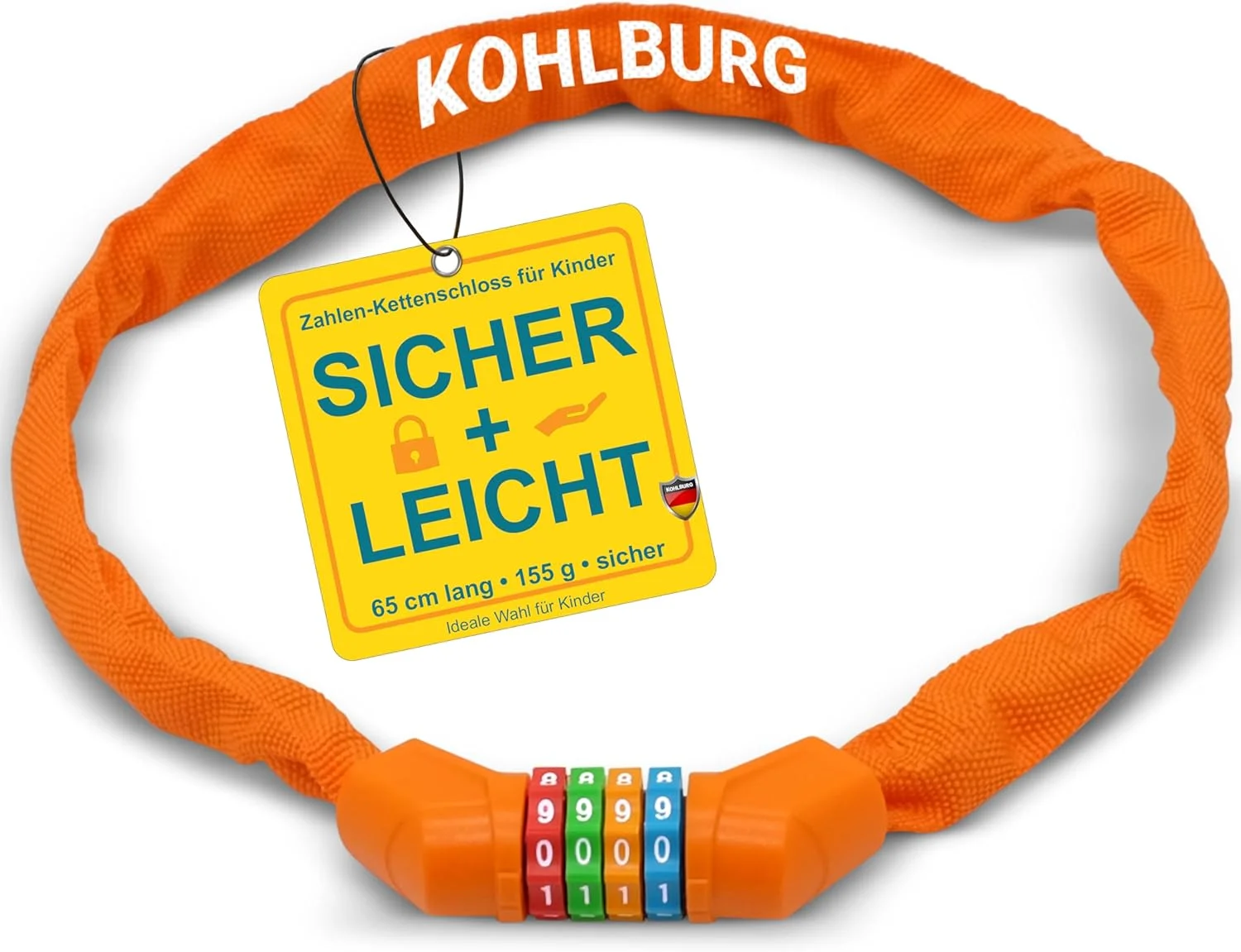 قفل زنجیری رمزدار 4 رقمی دوچرخه کودک کولبورگ [زنجیر فولادی] - قفل کودکانه برای پسران و دختران - قفل با کد ترکیبی برای دوچرخه و اسکوتر کودک