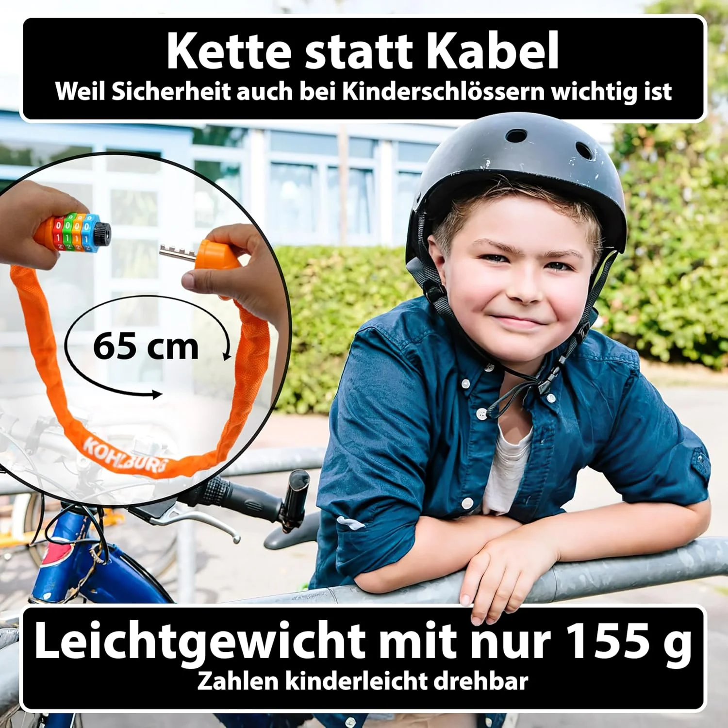 قفل زنجیری رمزدار 4 رقمی دوچرخه کودک کولبورگ [زنجیر فولادی] - قفل کودکانه برای پسران و دختران - قفل با کد ترکیبی برای دوچرخه و اسکوتر کودک