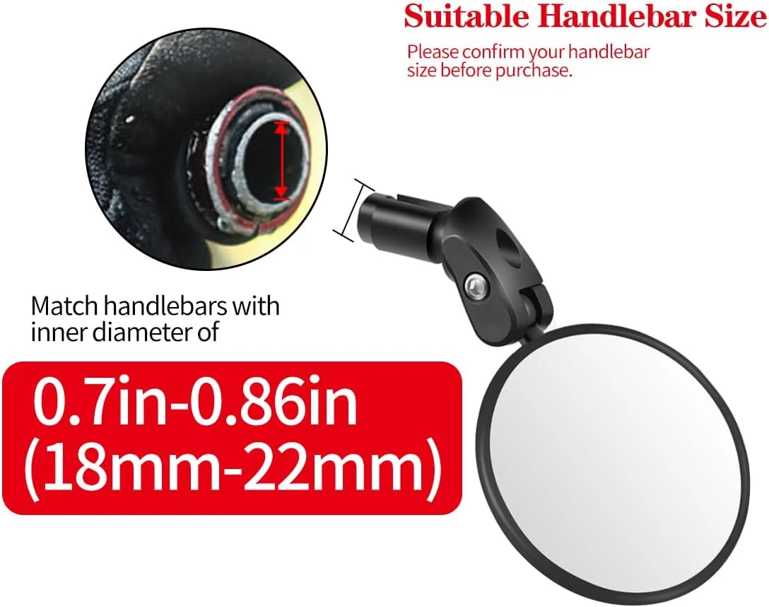 آینه فرمان دوچرخه RUBY.Q، مجموعه 2 عددی آینه عقب دوچرخه، آینه دید عقب دوچرخه ایمنی HD، آینه محدب قابل تنظیم نصب شده روی فرمان با آچار آلن، برای دوچرخه های کوهستانی و جاده (2 آینه)