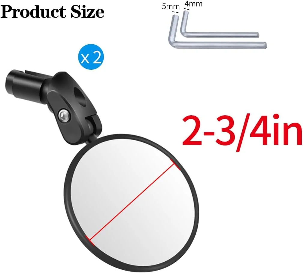 آینه فرمان دوچرخه RUBY.Q، مجموعه 2 عددی آینه عقب دوچرخه، آینه دید عقب دوچرخه ایمنی HD، آینه محدب قابل تنظیم نصب شده روی فرمان با آچار آلن، برای دوچرخه های کوهستانی و جاده (2 آینه)
