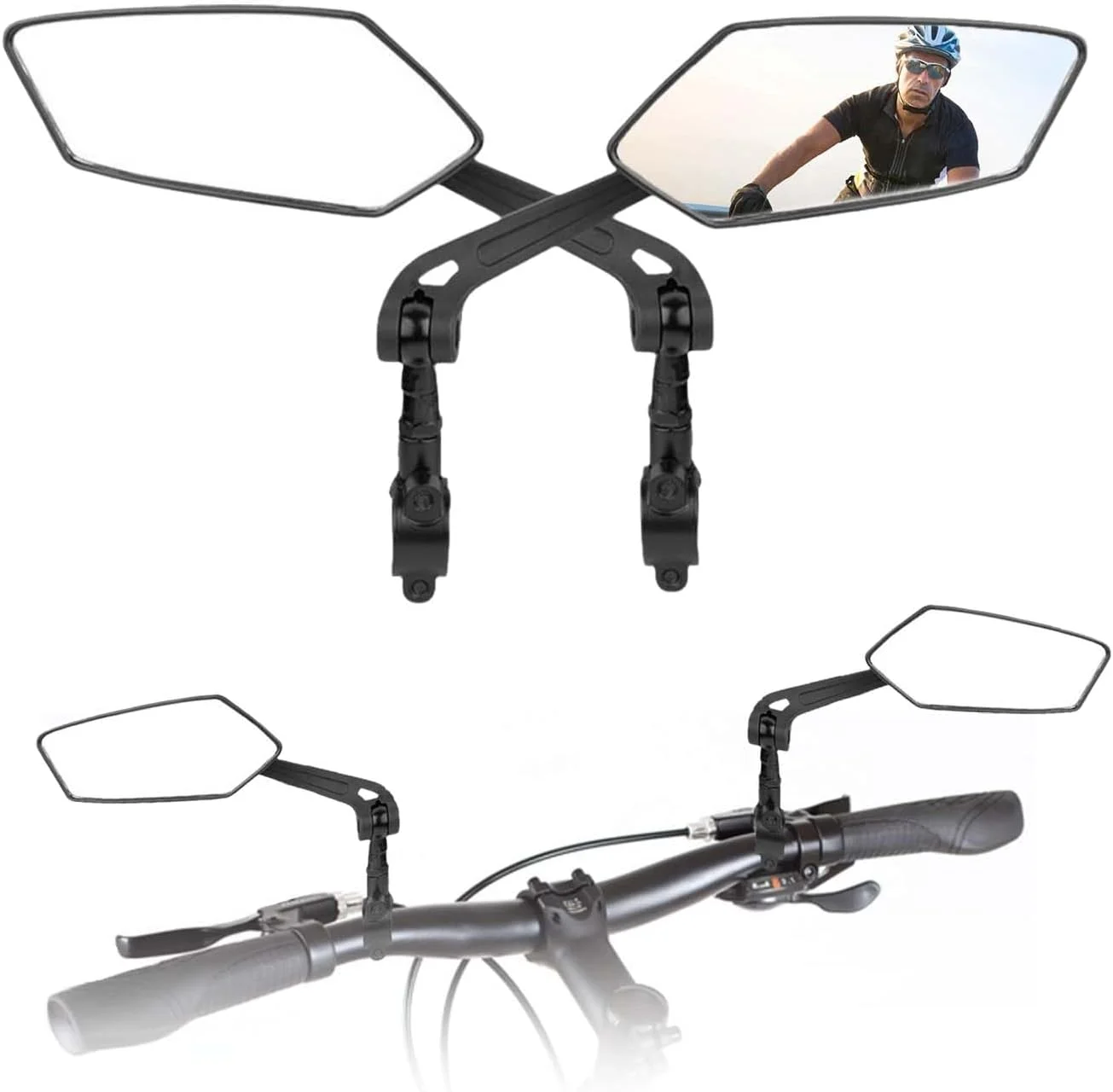 بسته 2 عددی آینه دید عقب دوچرخه، آینه دوچرخه تاشو 360 درجه قابل تنظیم، آینه گردان، آینه دید عقب، برای فرمان های 2.0 سانتی متر - 2.8 سانتی متر، دوچرخه، دوچرخه کوهستانی، دوچرخه برقی، مشکی