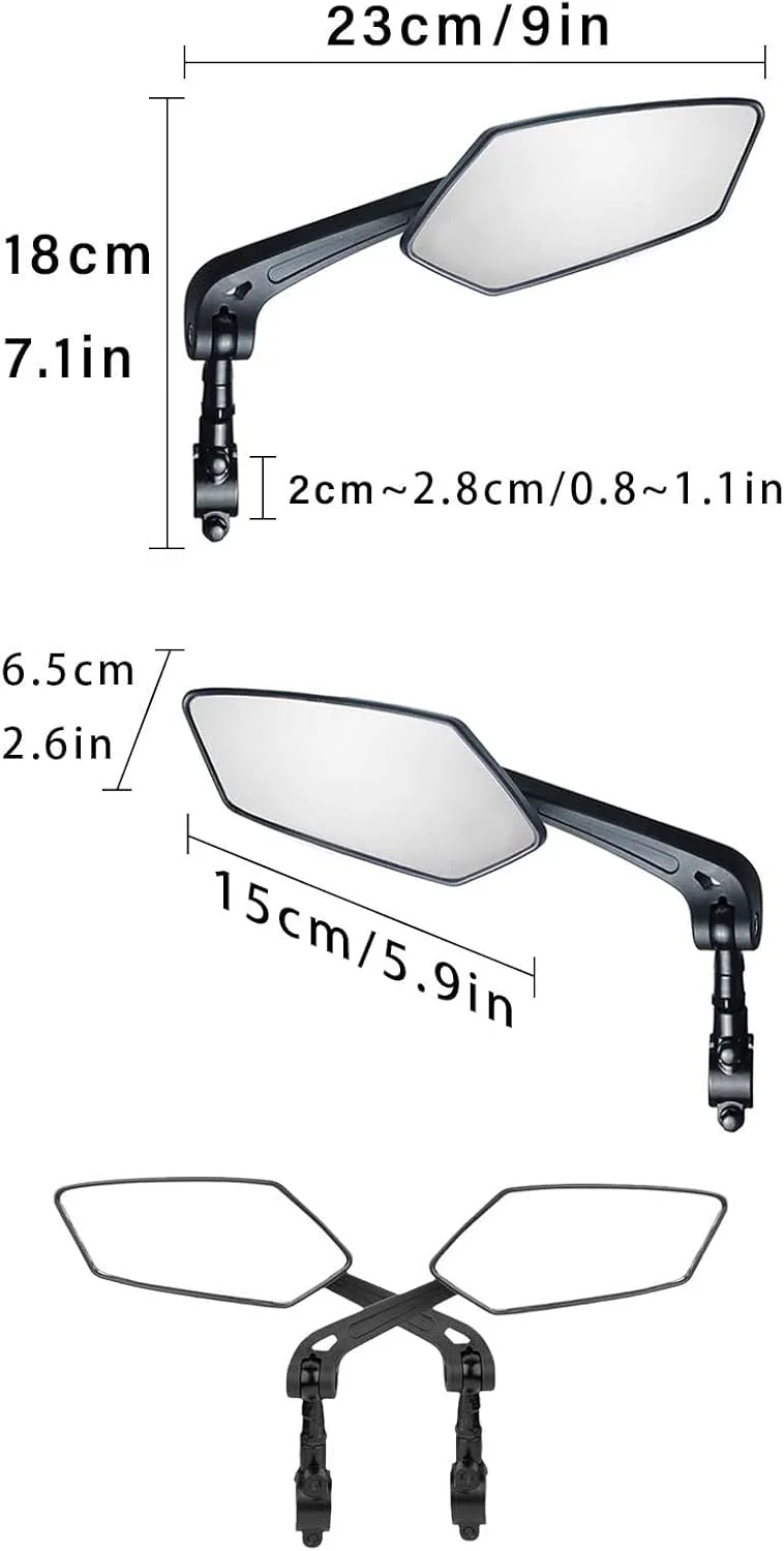 بسته 2 عددی آینه دید عقب دوچرخه، آینه دوچرخه تاشو 360 درجه قابل تنظیم، آینه گردان، آینه دید عقب، برای فرمان های 2.0 سانتی متر - 2.8 سانتی متر، دوچرخه، دوچرخه کوهستانی، دوچرخه برقی، مشکی