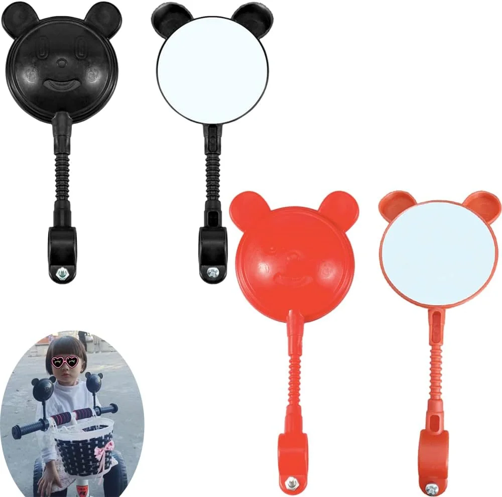 بسته ۴ عددی آینه دوچرخه کودکانه برای فرمان، آینه دید عقب نصب شده روی فرمان، قابل تنظیم و چرخش، شیشه شفاف، طرح کارتونی برای سه چرخه کودکانه، دوچرخه تعادلی و اسکوتر