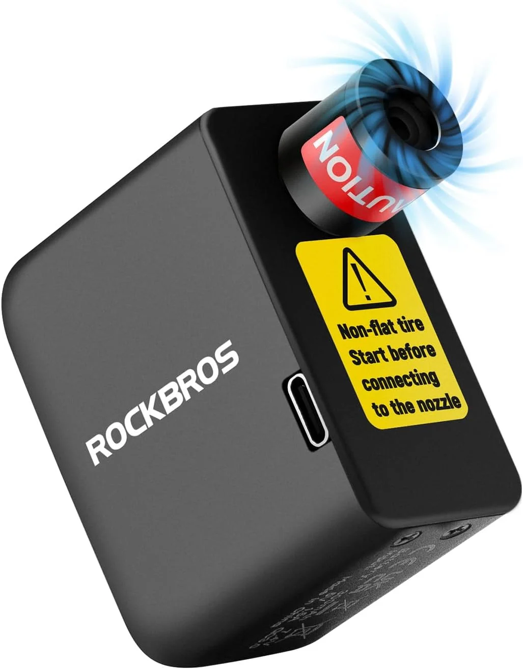 تلمبه برقی کوچک دوچرخه Rockbros، کمپرسور هوای کوچک 100 PSI برای دوچرخه کوهستان، تلمبه کوچک قابل شارژ 300 میلی آمپر ساعتی Type-C برای دوچرخه جاده، مشکی