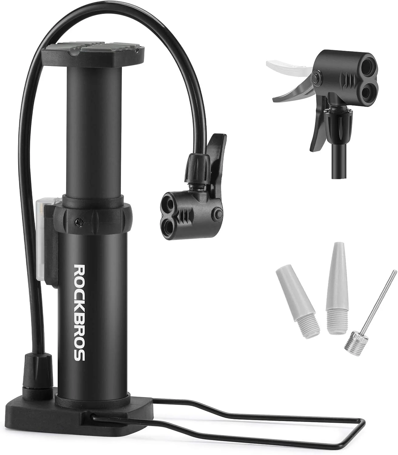 تلمبه مینی دوچرخه ROCKBROS، تلمبه زمینی قابل حمل، سازگار با والف های پرستا و شرادر، تلمبه لاستیک سبک وزن، فعال شده با دست و پا، مناسب برای دوچرخه های جاده، کوهستان و توپ