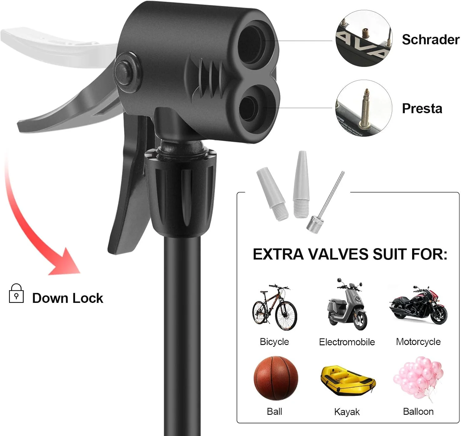 تلمبه مینی دوچرخه ROCKBROS، تلمبه زمینی قابل حمل، سازگار با والف های پرستا و شرادر، تلمبه لاستیک سبک وزن، فعال شده با دست و پا، مناسب برای دوچرخه های جاده، کوهستان و توپ تلمبه مینی دوچرخه ROCKBROS، تلمبه زمینی قابل حمل، سازگار با والف های پرستا و شرادر، تلمبه لاستیک سبک وزن، فعال شده با دست و پا، مناسب برای دوچرخه های جاده، کوهستان و توپ