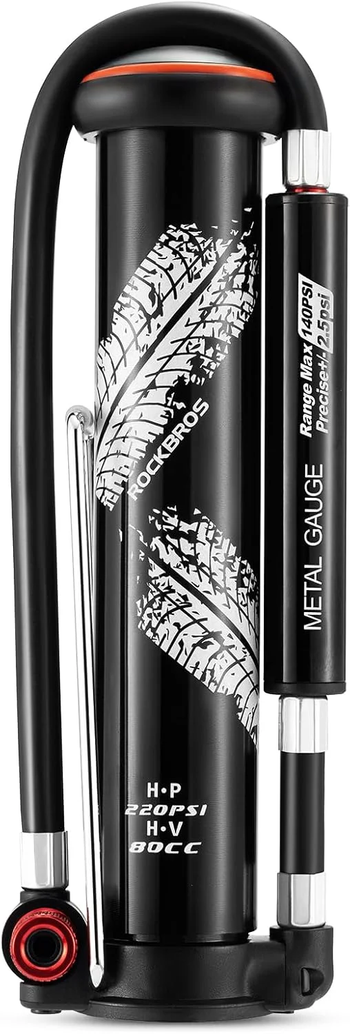 تلمبه مینی دوچرخه ROCKBROS، تلمبه بادی آلومینیومی فشار قوی 220PSI برای والف های پرستا و شرادر، تلمبه دستی کوچک قابل حمل و سبک وزن برای دوچرخه کوهستان، دوچرخه جاده، دوچرخه برقی و توپ