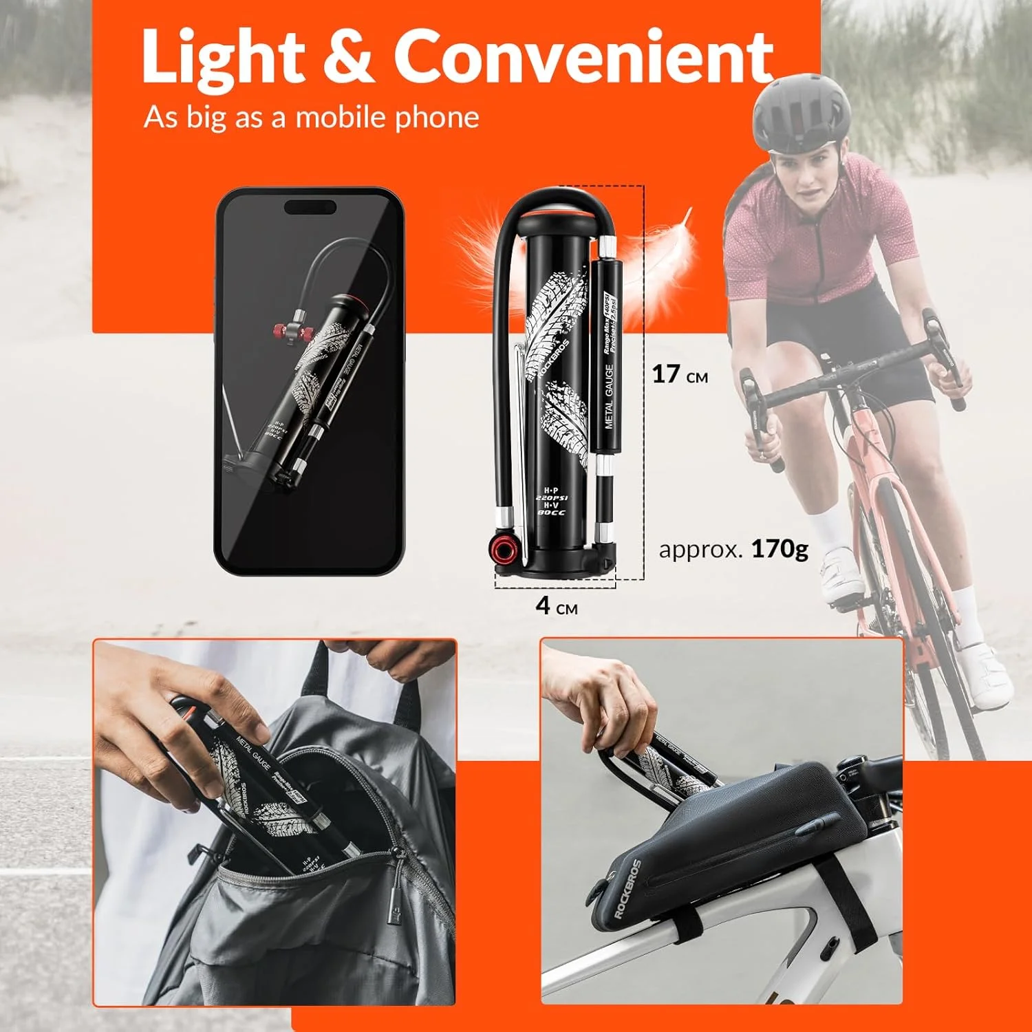 تلمبه مینی دوچرخه ROCKBROS، تلمبه بادی آلومینیومی فشار قوی 220PSI برای والف های پرستا و شرادر، تلمبه دستی کوچک قابل حمل و سبک وزن برای دوچرخه کوهستان، دوچرخه جاده، دوچرخه برقی و توپ تلمبه مینی دوچرخه ROCKBROS، تلمبه بادی آلومینیومی فشار قوی 220PSI برای والف های پرستا و شرادر، تلمبه دستی کوچک قابل حمل و سبک وزن برای دوچرخه کوهستان، دوچرخه جاده، دوچرخه برقی و توپ