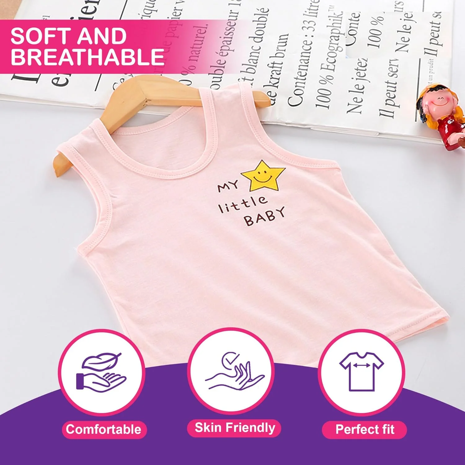 زیرپوش نخی بدون آستین بچگانه (بسته 5 عددی) | زیرپوش برای کودکان | زیرپوش نوزادی | ساندو | مناسب تا 4 سال دخترانه و پسرانه | لباس تابستانی