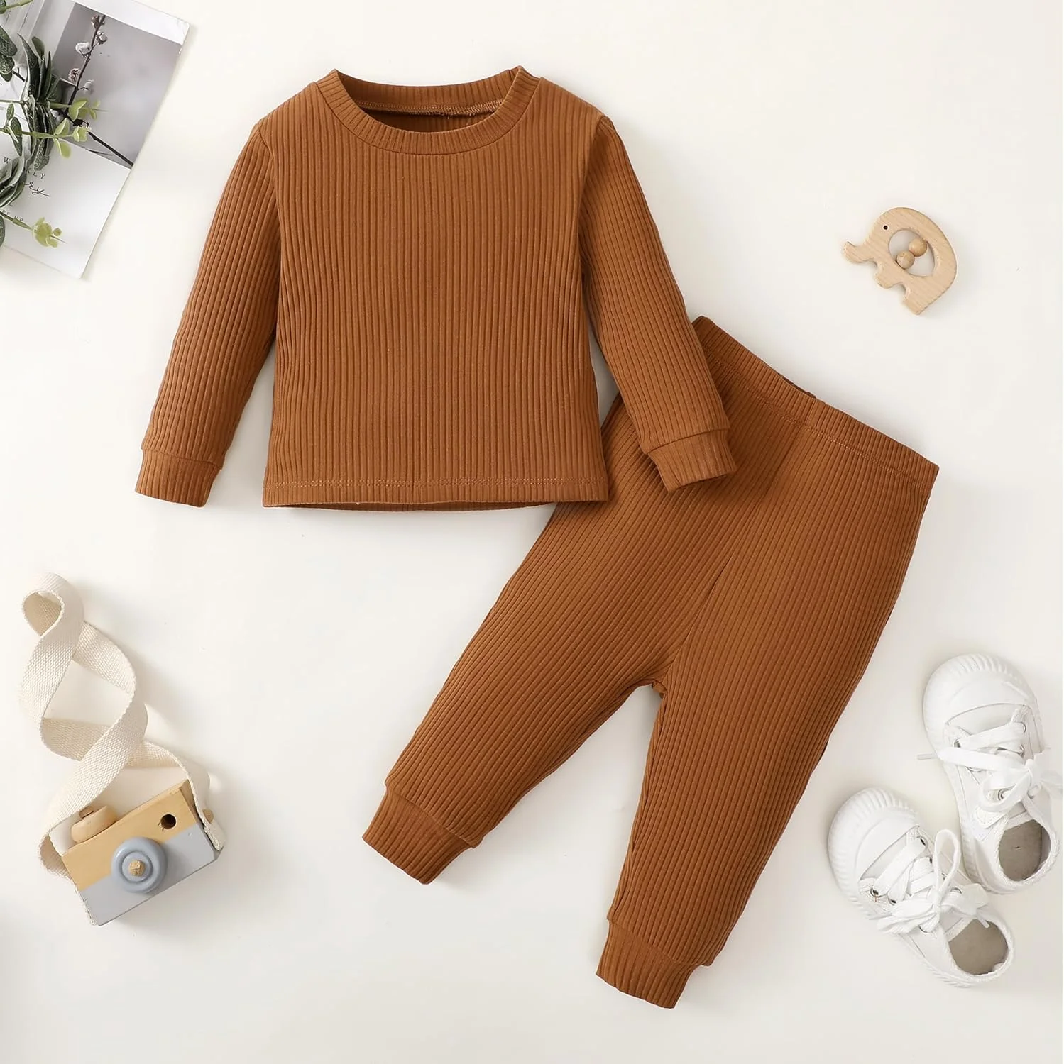 ست لباس نوزادی پسرانه و دخترانه DEFAHN، مناسب فصل پاییز، شامل بلوز آستین بلند و شلوار، دو تکه، مناسب فصل زمستان، سایز 0-24 ماه