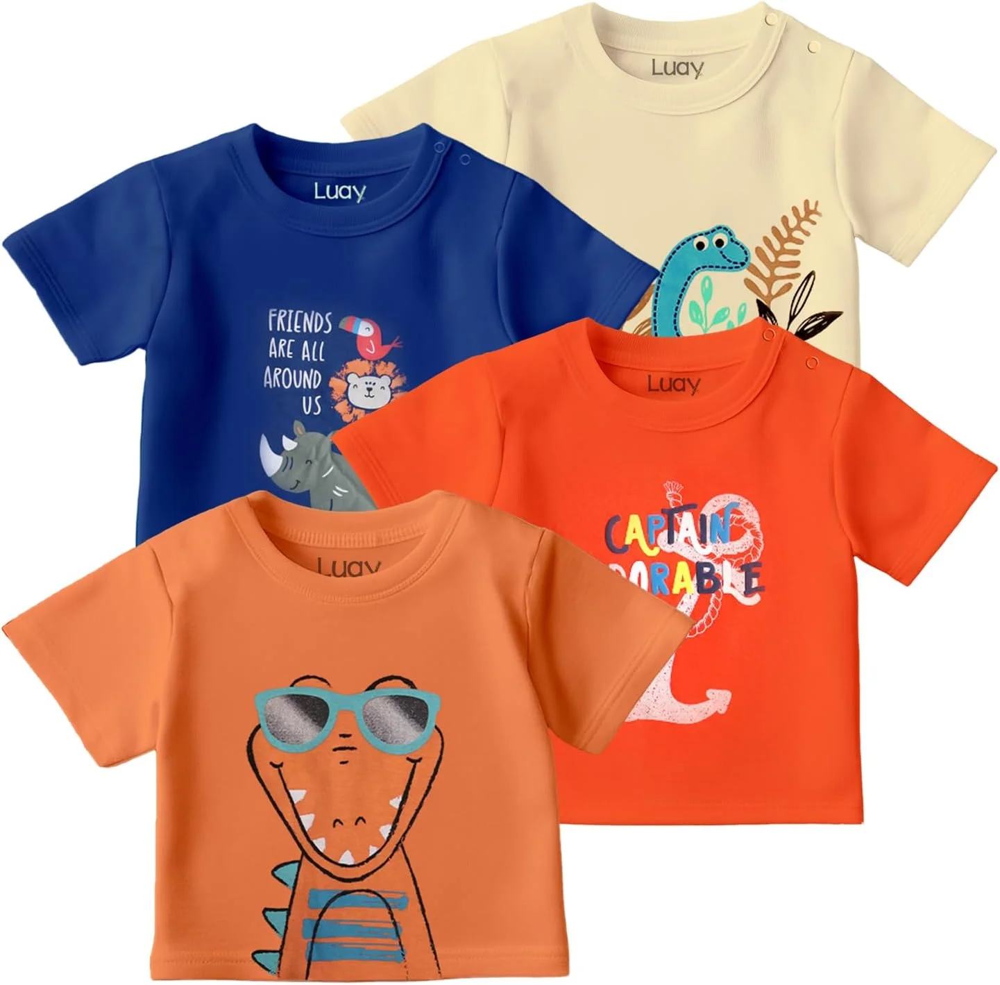 تیشرتهای نخی ۱۰۰٪ LUAY برای پسران و دختران، آستین کوتاه با طرحهای شاد و رنگارنگ برای کودکان و نوپایان - برش معمولی تیشرتهای نخی ۱۰۰٪ LUAY برای پسران و دختران، آستین کوتاه با طرحهای شاد و رنگارنگ برای کودکان و نوپایان - برش معمولی