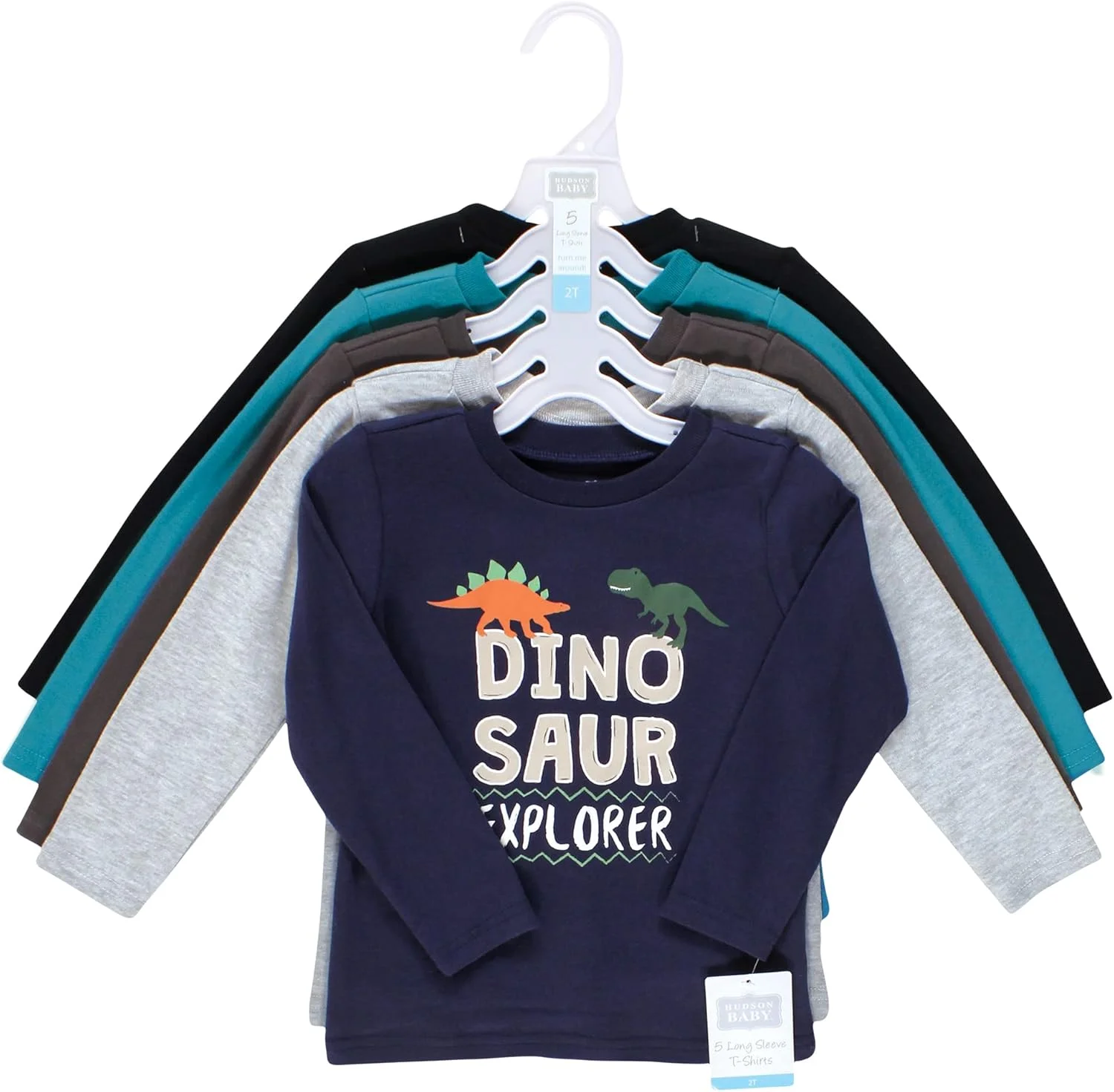 تی شرت آستین بلند نوزادی هادسون بیبی، طرح دایناسور، کامیون و ربات، سایز 6-12 ماه