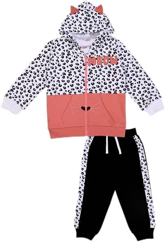 ست ژاکت کلاه دار، تیشرت و شلوار جاگر نوزاد دختر