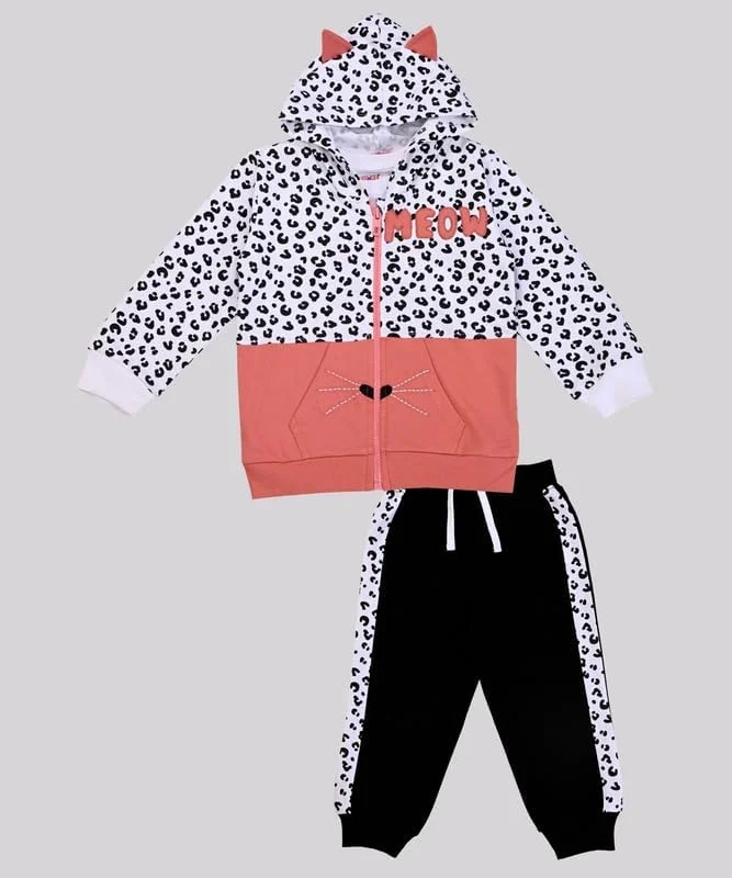 ست ژاکت کلاه دار، تیشرت و شلوار جاگر نوزاد دختر