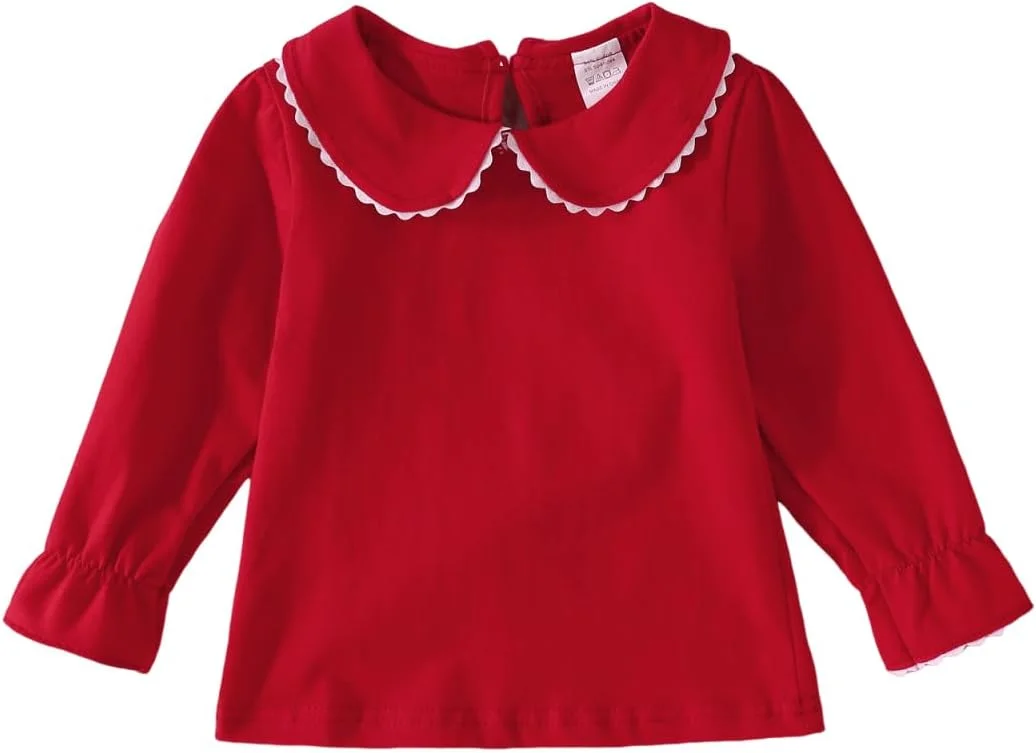 MODNTOGA بلوز آستین بلند یقه دار دخترانه بچه گانه، بلوز آستین کوتاه پفی دخترانه، تاپ و بلوز رنگ ثابت