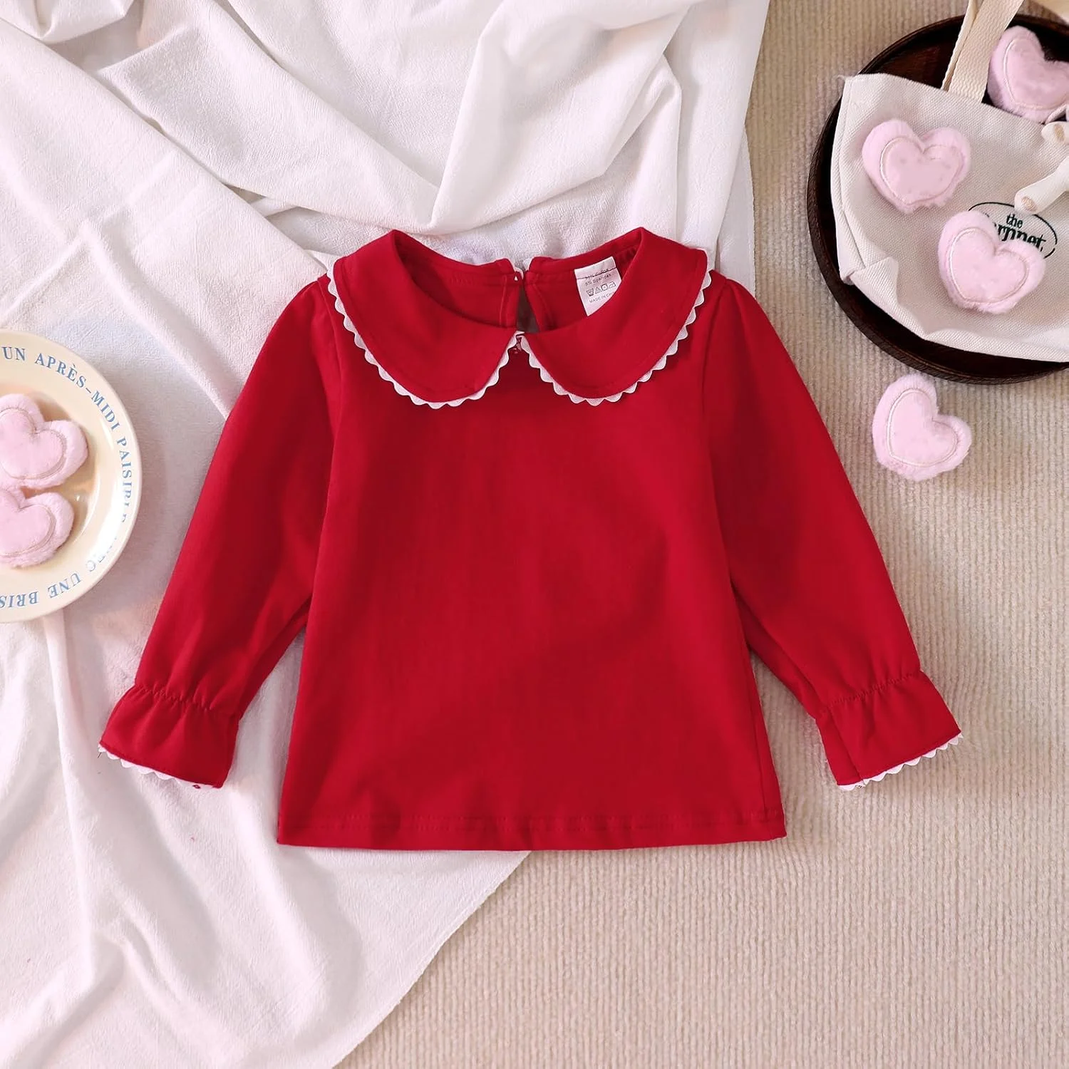 MODNTOGA بلوز آستین بلند یقه دار دخترانه بچه گانه، بلوز آستین کوتاه پفی دخترانه، تاپ و بلوز رنگ ثابت