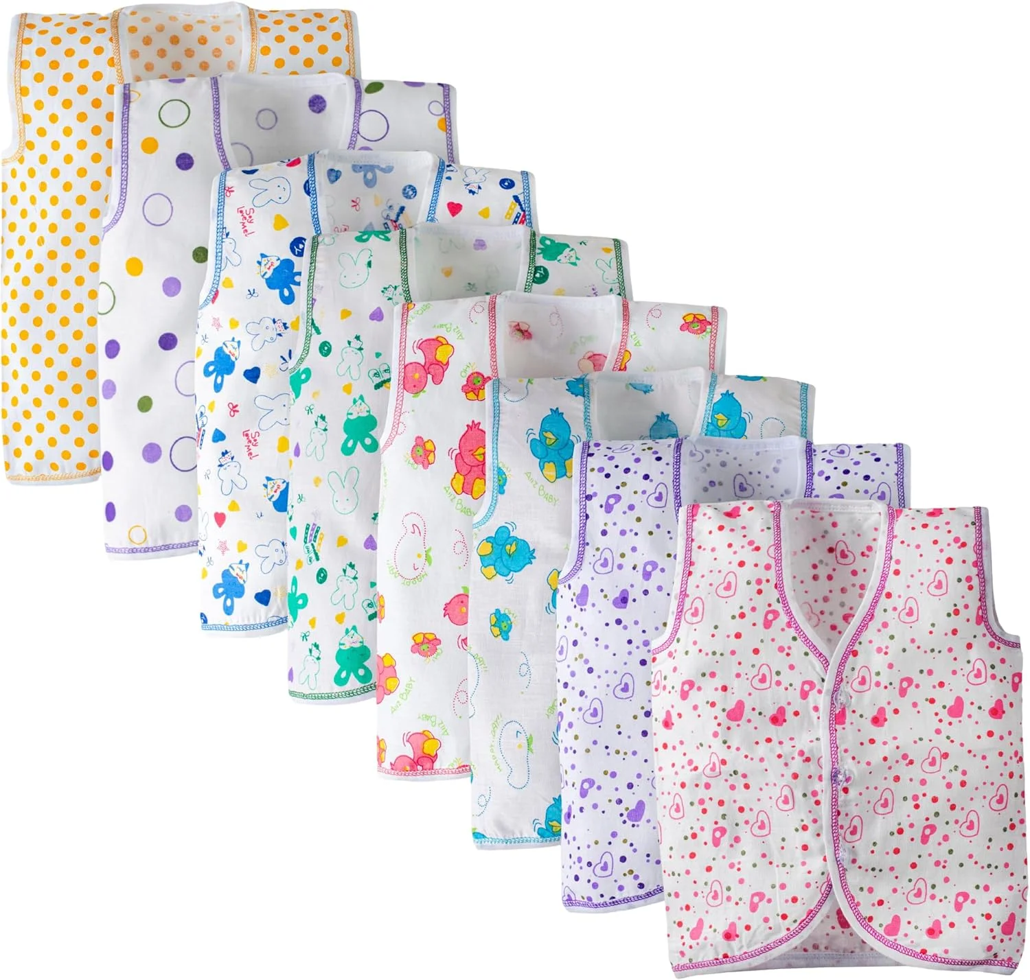 ست لباس نوزادی 0-3 ماهگی - لباس نوزادی پسرانه و دخترانه رکابی، زیرپوش، تیشرت جلو باز، مدل معمولی و لباس خواب چند رنگ، بسته 8 عددی