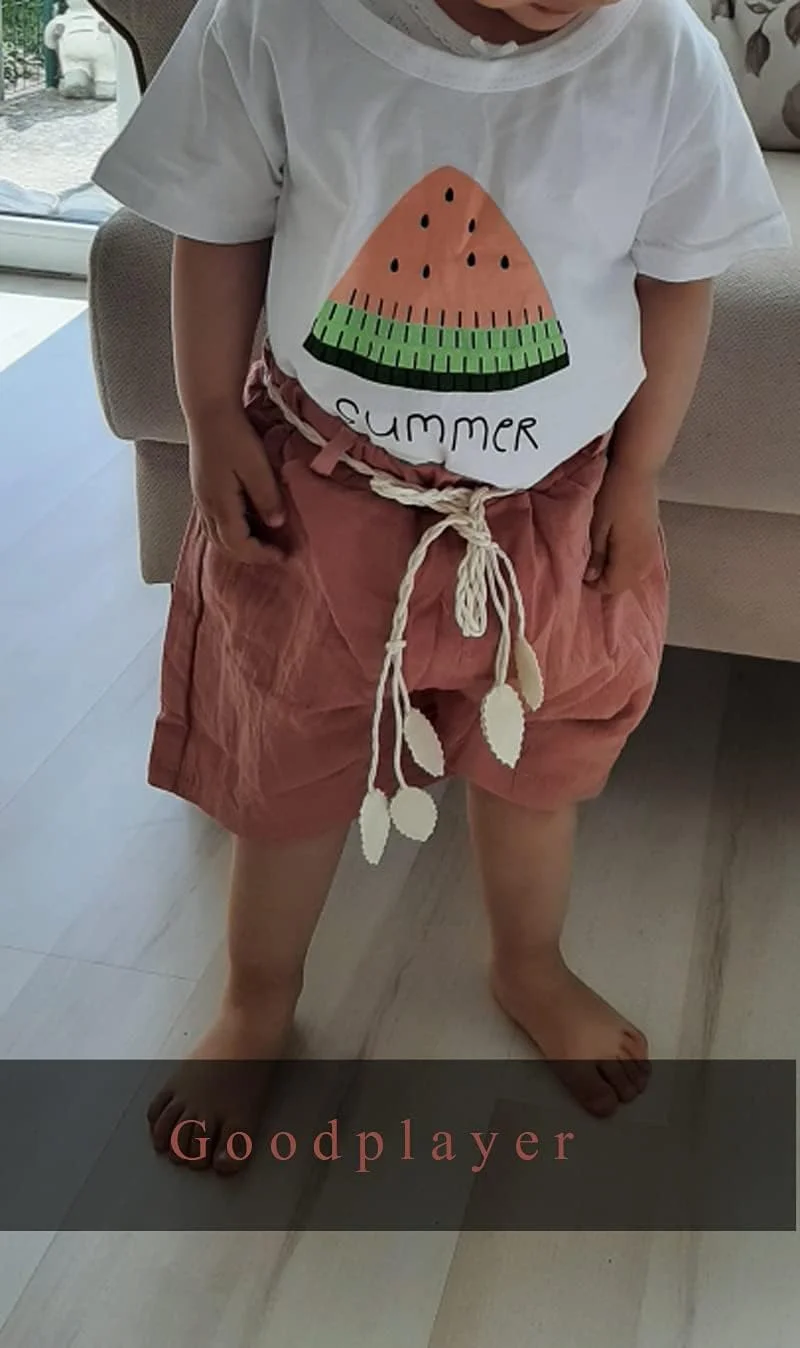 ست لباس تابستانی دخترانه Goodplayer با طرح هندوانه، شامل تیشرت و شلوارک، مناسب کودکان 1 تا 4 سال