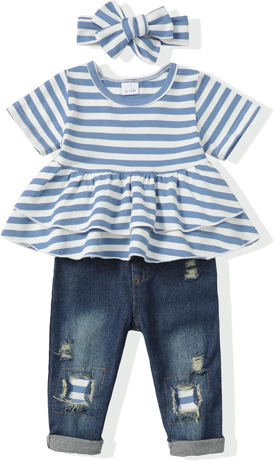 ست لباس دخترانه شامل بلوز آستین بلند چین‌دار و شلوار، مناسب نوزادان و کودکان نوپا، لباس‌های پاییزی و زمستانی دخترانه، سایز 9 ماه تا 4 سال