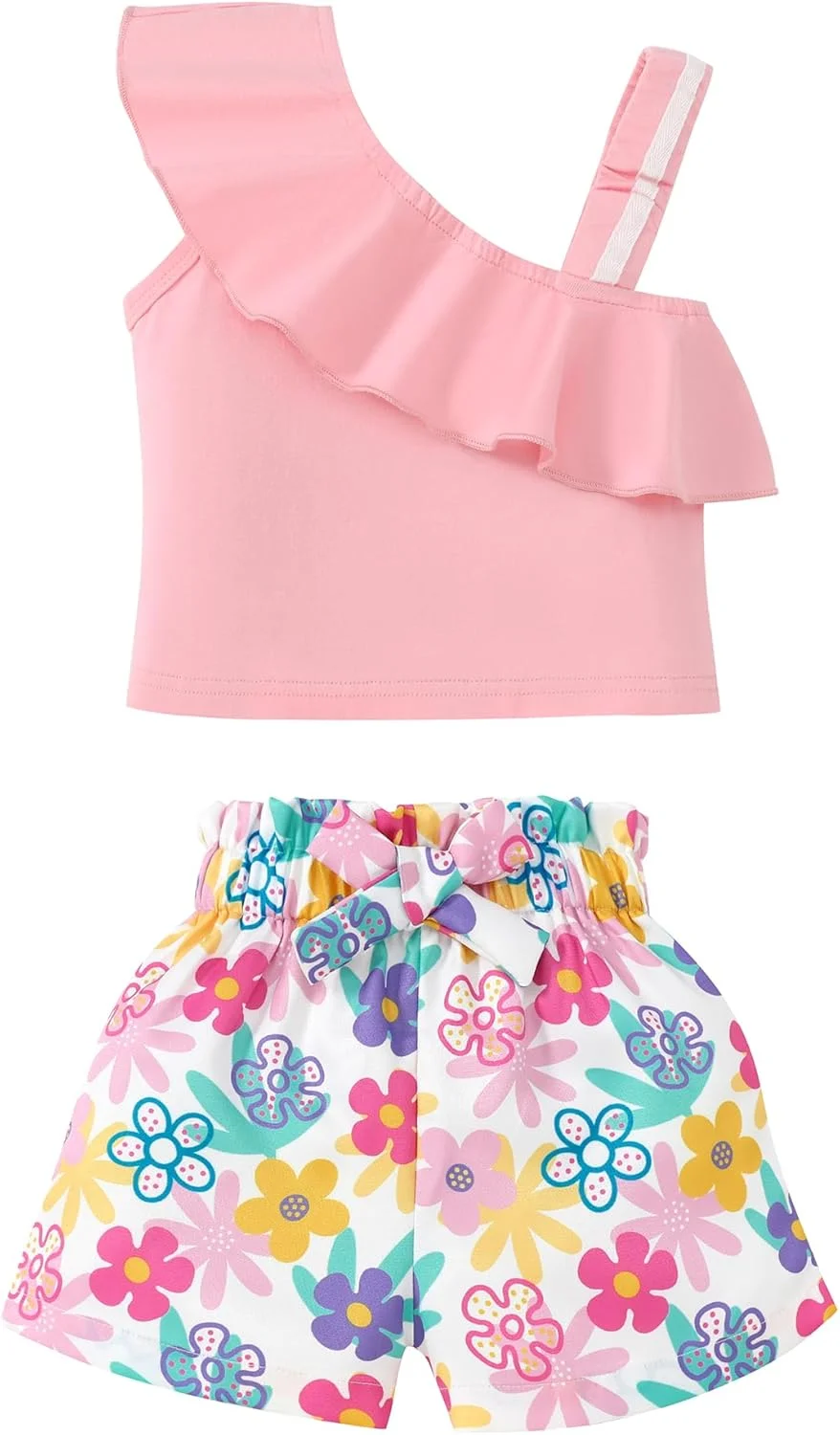 لباس دخترانه نوپا (12 ماهه تا 5 ساله) لباس تابستانی دخترانه تاپ بدون آستین با شانه های باز و شورت گلدار