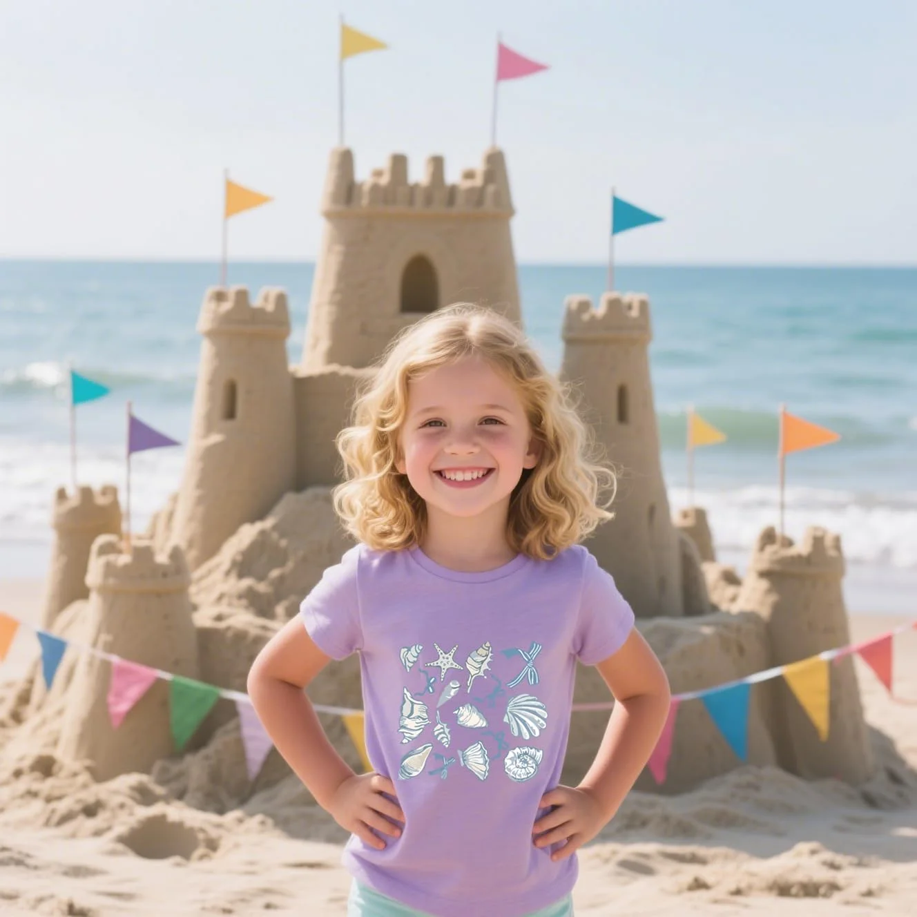 تی شرت نخی آستین کوتاه دخترانه با طرح های گرافیکی زیبا، مناسب تابستان با طرح های هندوانه و صدف