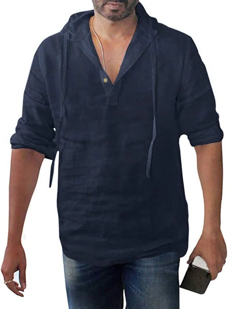 پیراهن مردانه کلاه دار آستین بلند دکمه دار، بلوز و تونیک سایز بزرگ مردانه