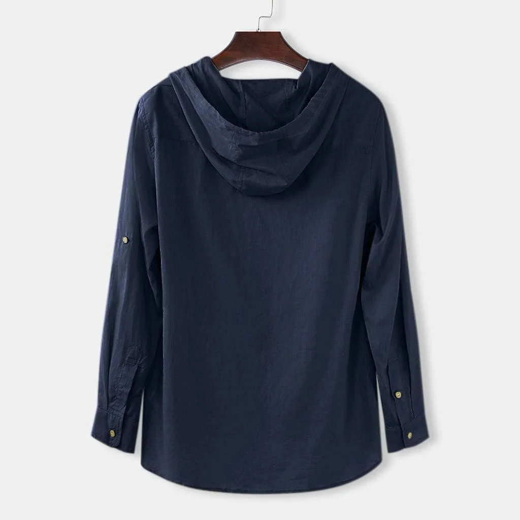 پیراهن مردانه کلاه دار آستین بلند دکمه دار، بلوز و تونیک سایز بزرگ مردانه