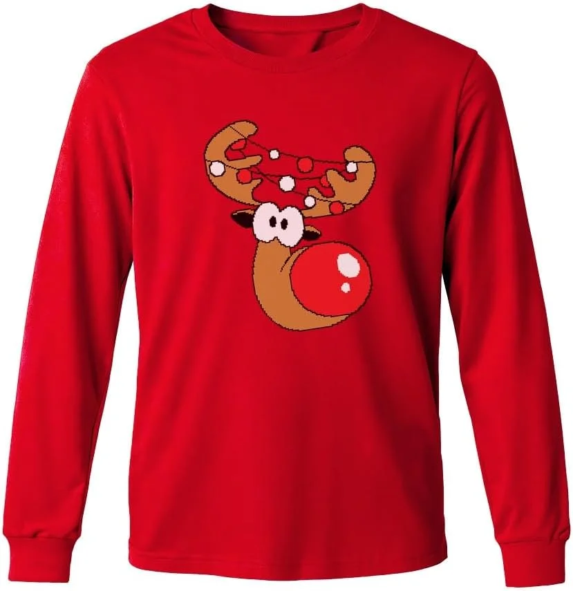 تی شرت آستین بلند طرح گوزن شمالی مناسب کودکان و نوجوانان با طرحی به سبک ژاکت کریسمس