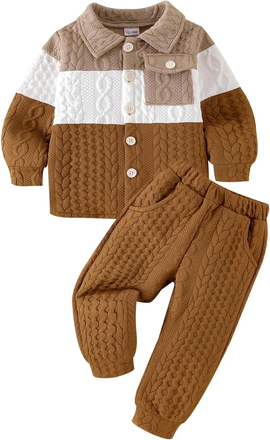 ست لباس پاییزی و زمستانی پسرانه، شامل پیراهن دکمه دار و شلوار جیب دار، مناسب برای کودکان 12 ماهه تا 5 ساله