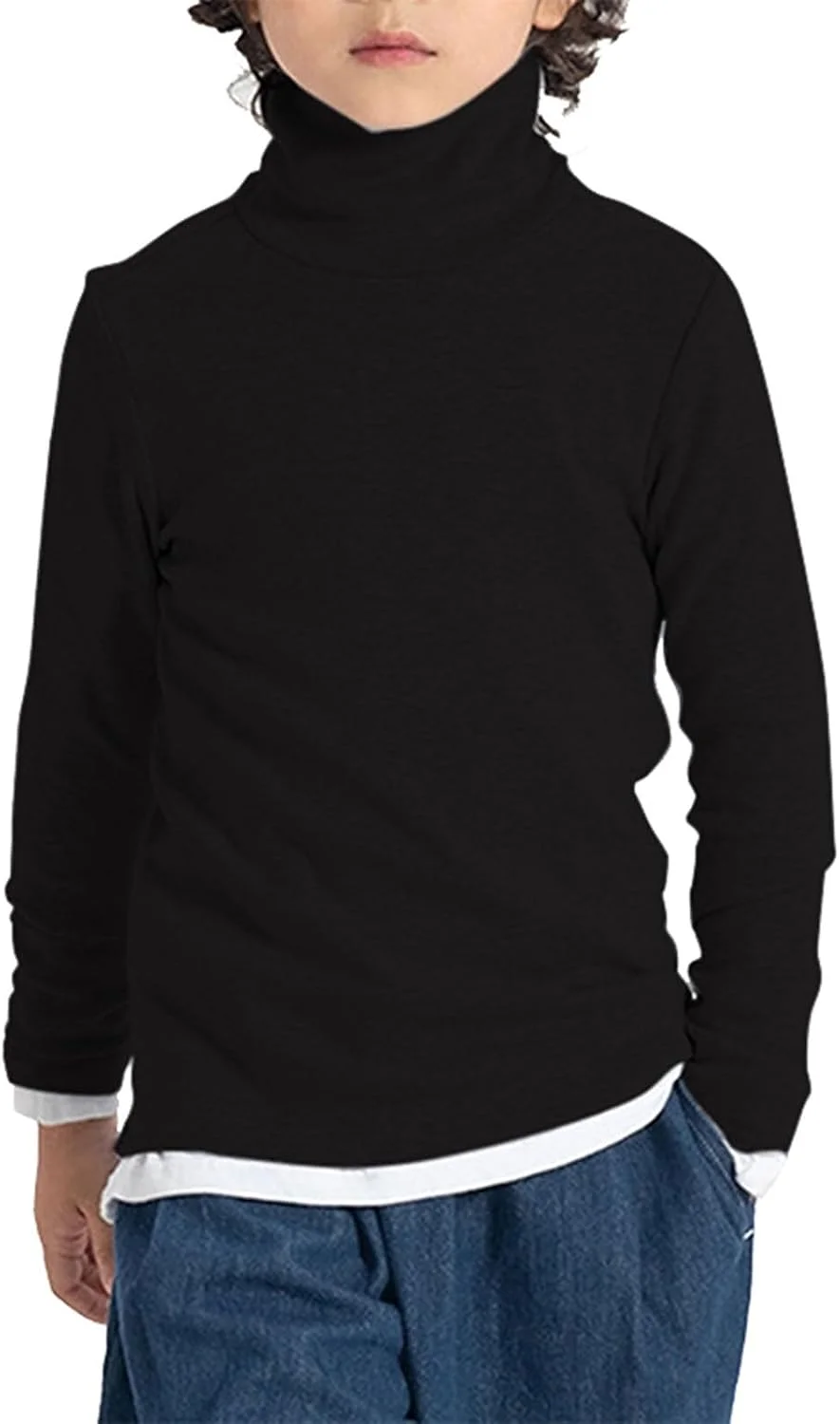 بلوز آستین بلند یقه اسکی رنگ ثابت پایه ای دخترانه مناسب فصل پاییز، تی شرت پنبه ای، لباس سایز 1 تا 8