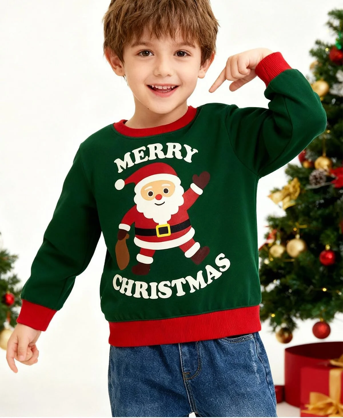 بلوز کریسمس پسرانه دخترانه بچه گانه طرح بابانوئل یقه گرد آستین بلند پنبه ای مناسب پاییز 2 تا 7 سال