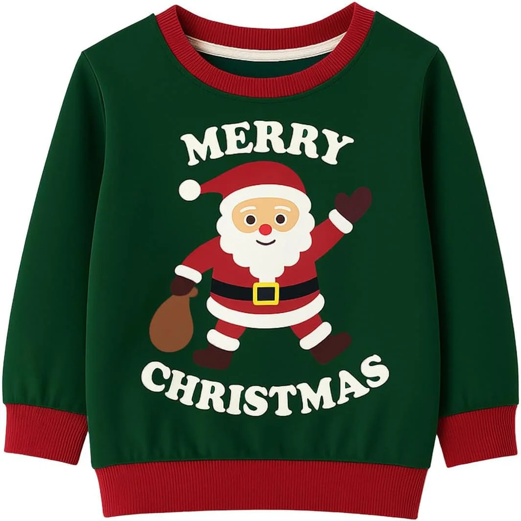 بلوز کریسمس پسرانه دخترانه بچه گانه طرح بابانوئل یقه گرد آستین بلند پنبه ای مناسب پاییز 2 تا 7 سال